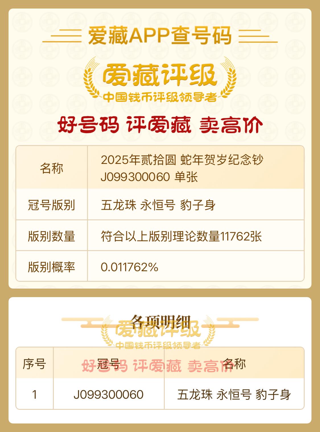 2025年蛇年贺岁纪念钞【J099300060 】五龙珠 永恒号 豹子身 单张