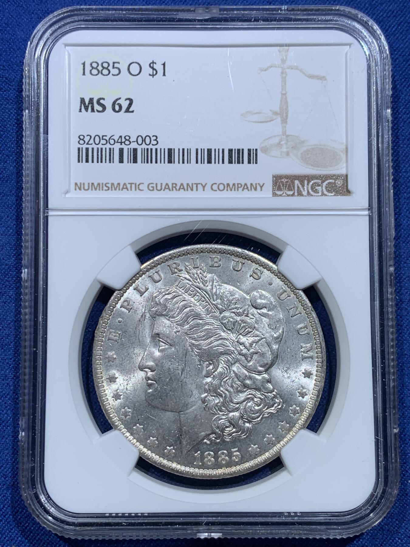 《竞宝斋》第356场 周日，周一  2场连拍 （全场包邮） NGC MS62 美国1885年O版摩根1美圆银币