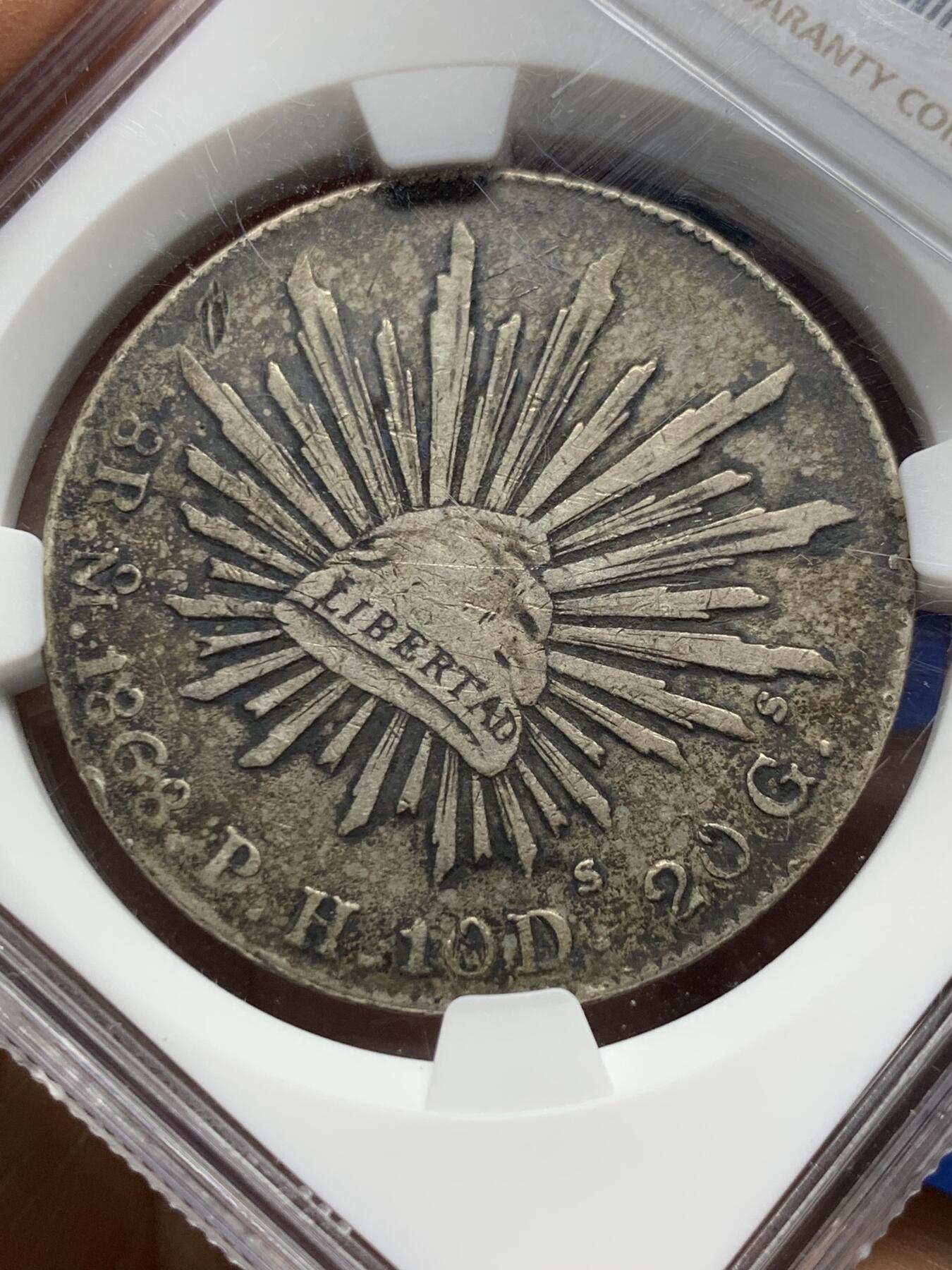 《竞宝斋》第356场 周日，周一  2场连拍 （全场包邮） NGC XF 墨西哥1868年MO PH版花边鹰洋