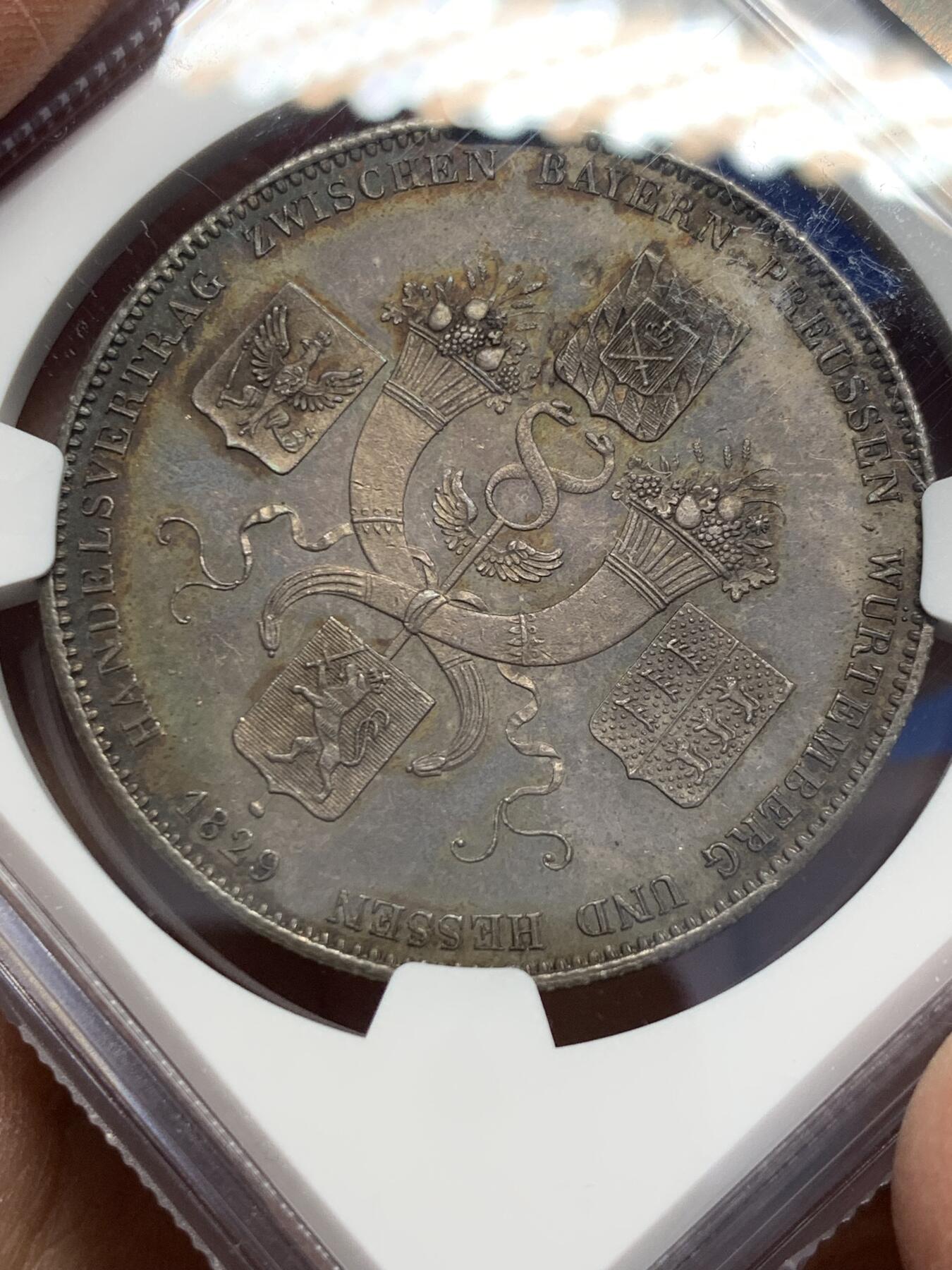 《竞宝斋》第356场 周日，周一  2场连拍 （全场包邮） NGC MS62 德国1829年巴伐利亚商贸条约历史泰勒银币 高分少见品种