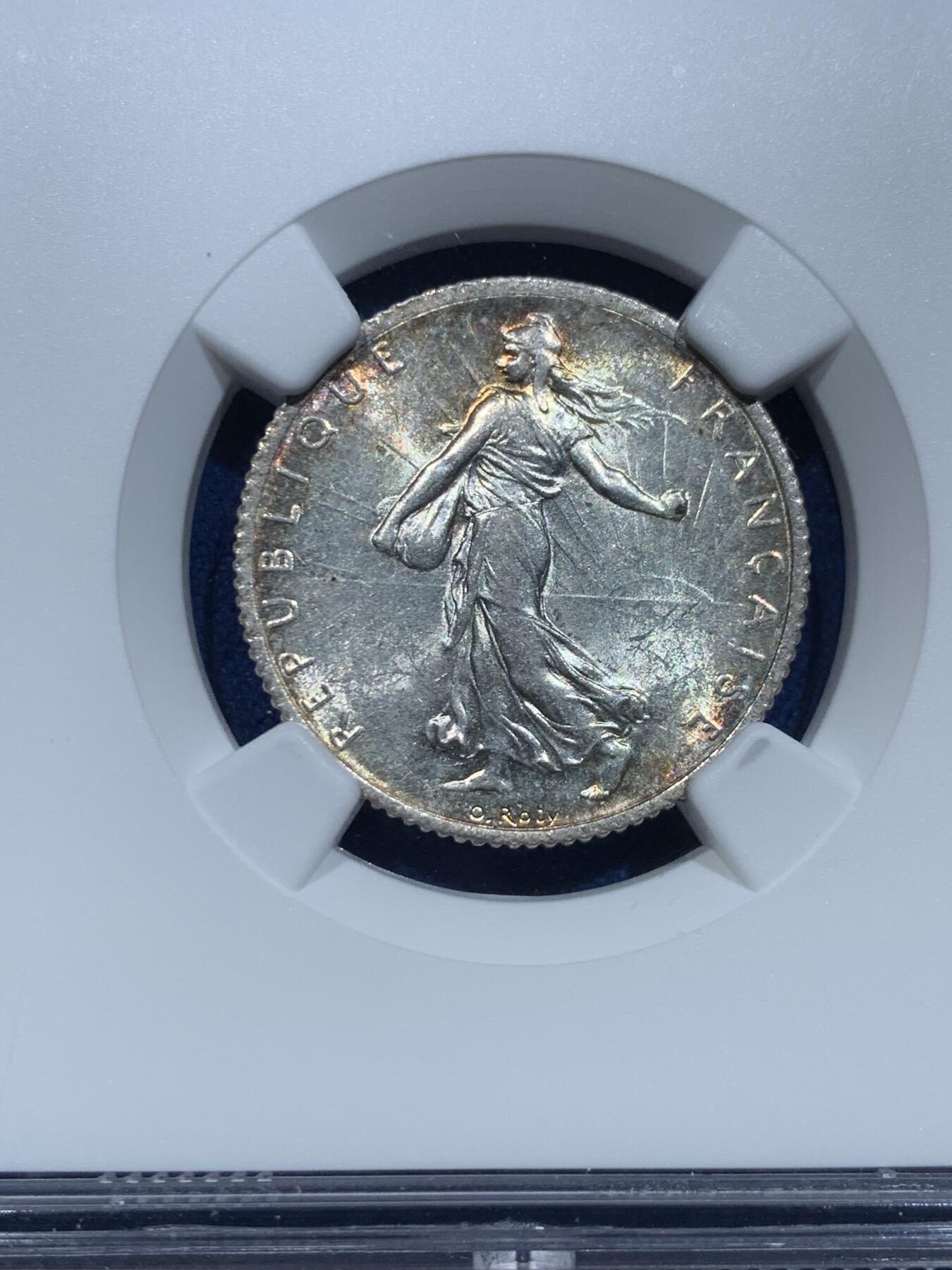 《竞宝斋》第356场 周日，周一  2场连拍 （全场包邮） NGC MS62 法国1920年播种女神1法郎银币