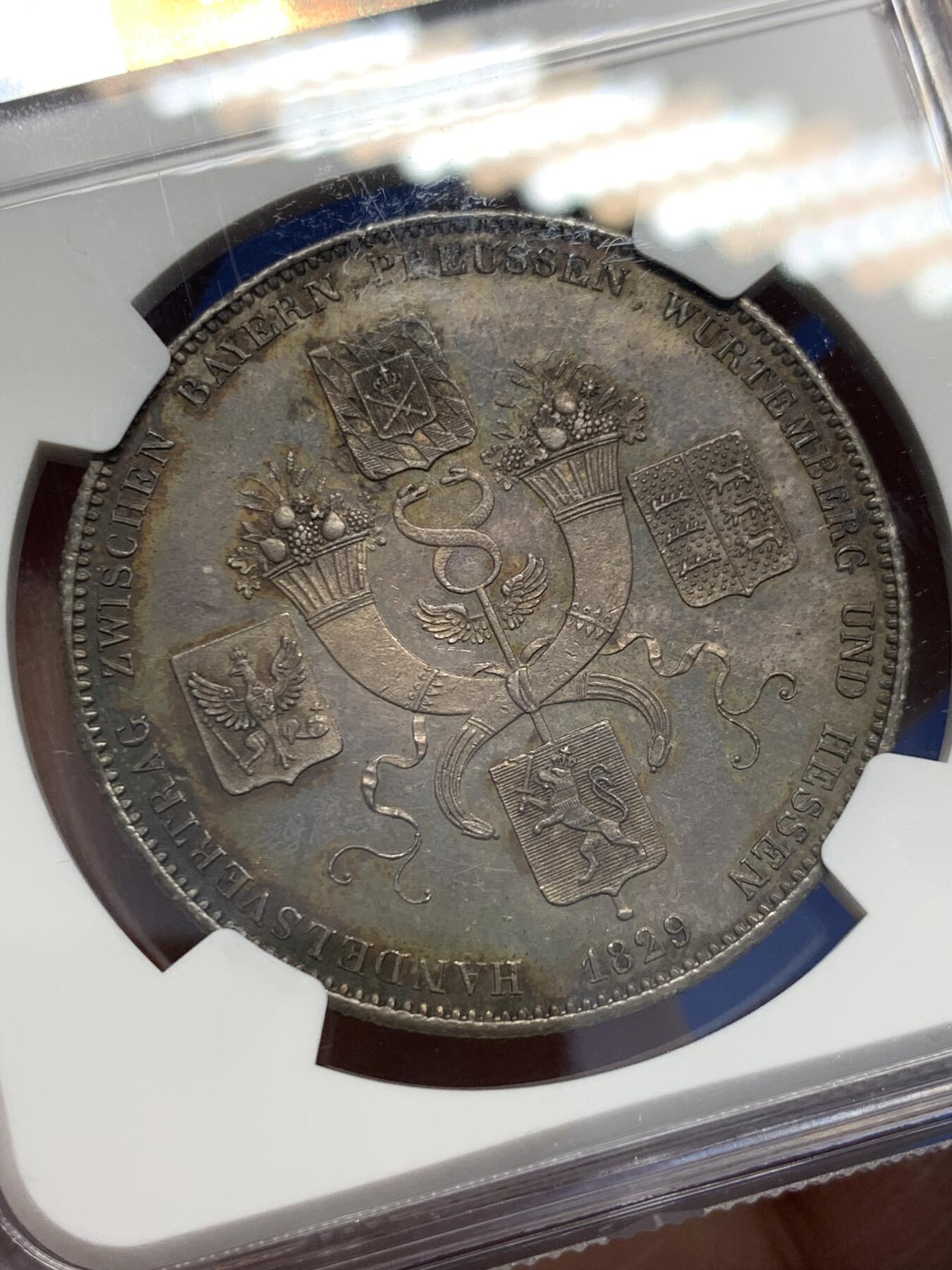 《竞宝斋》第356场 周日，周一  2场连拍 （全场包邮） NGC MS62 德国1829年巴伐利亚商贸条约历史泰勒银币 高分少见品种