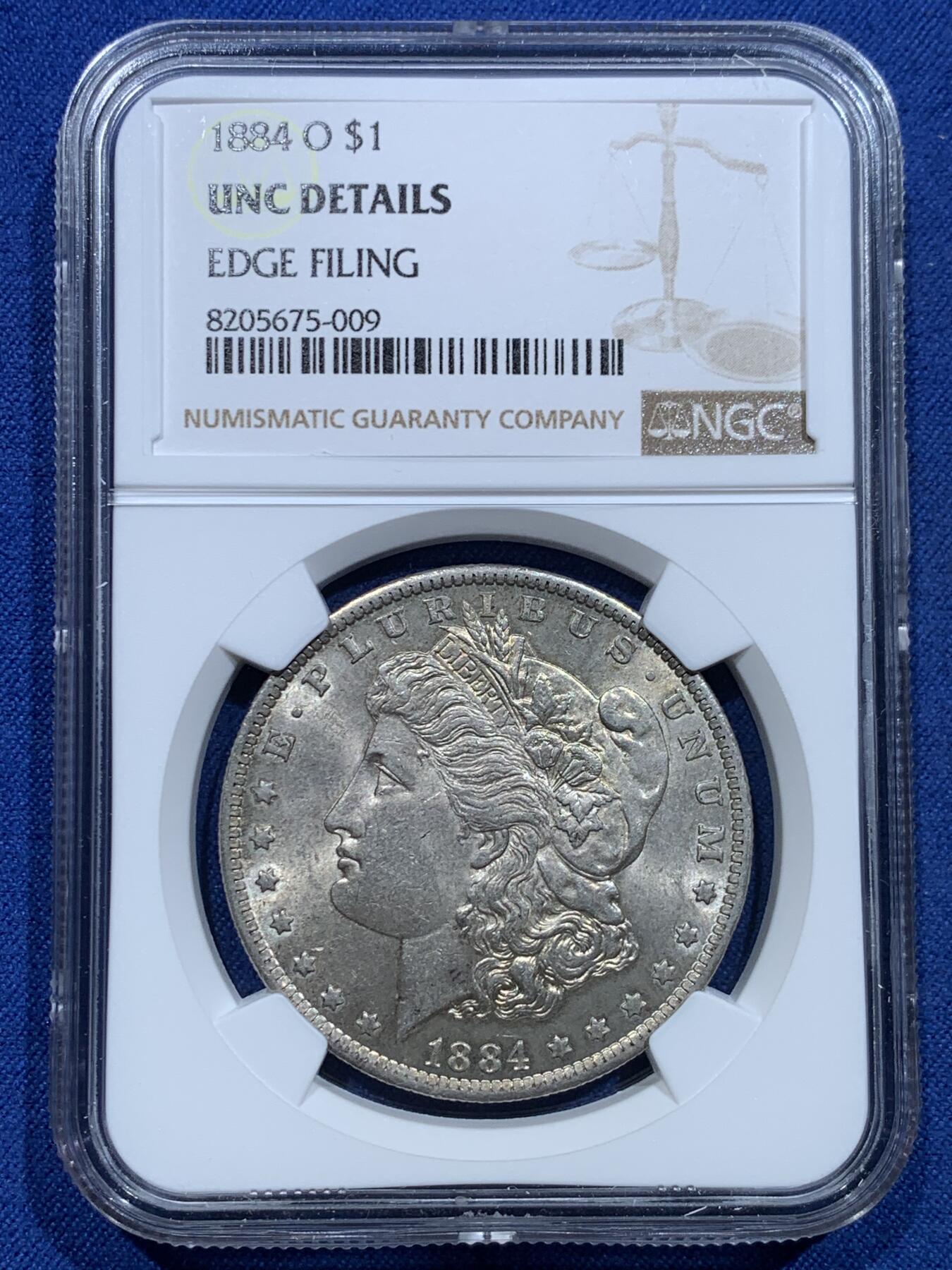 《竞宝斋》第356场 周日，周一  2场连拍 （全场包邮） NGC UNC 美国1884年摩根银币，带光未流通品相。