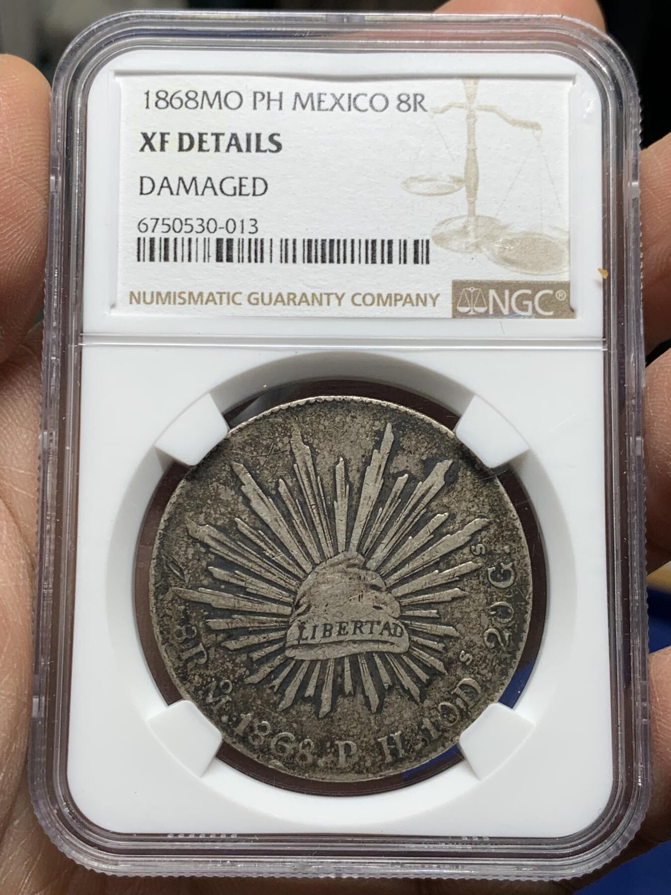 《竞宝斋》第356场 周日，周一  2场连拍 （全场包邮） NGC XF 墨西哥1868年MO PH版花边鹰洋