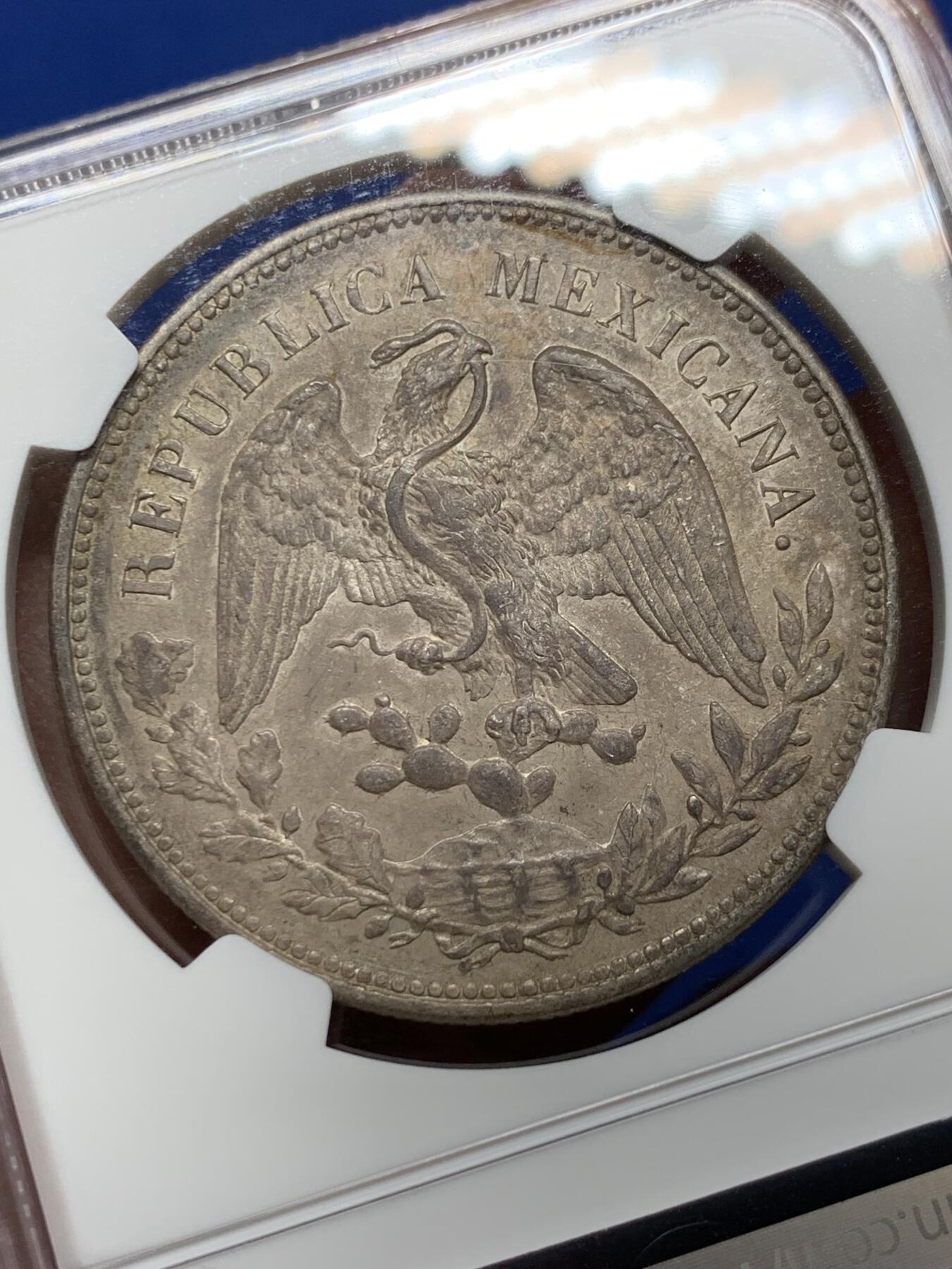 《竞宝斋》第356场 周日，周一  2场连拍 （全场包邮） NGC MS63 墨西哥1909年直边鹰洋 非白币 少见原味高分