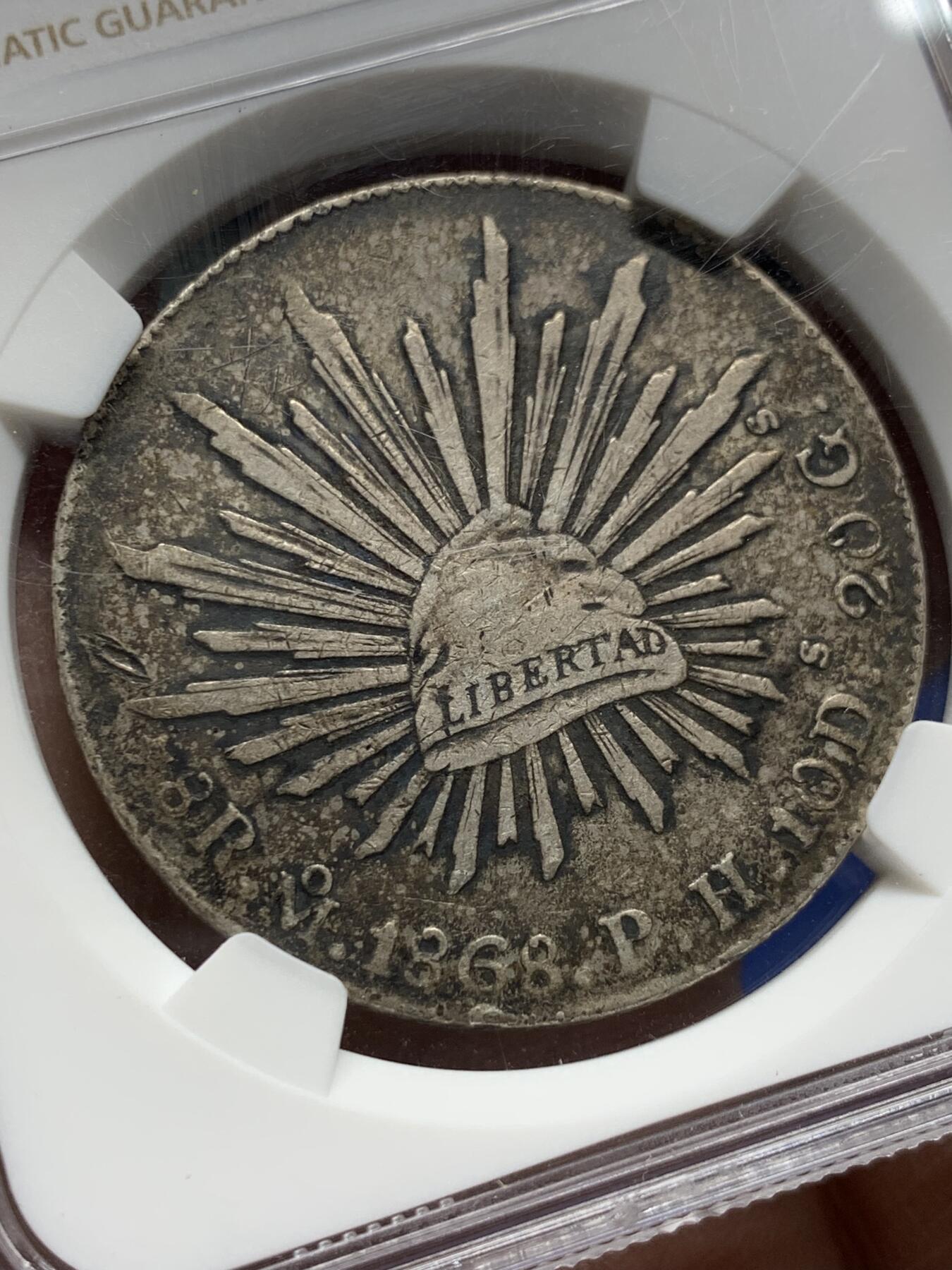 《竞宝斋》第356场 周日，周一  2场连拍 （全场包邮） NGC XF 墨西哥1868年MO PH版花边鹰洋