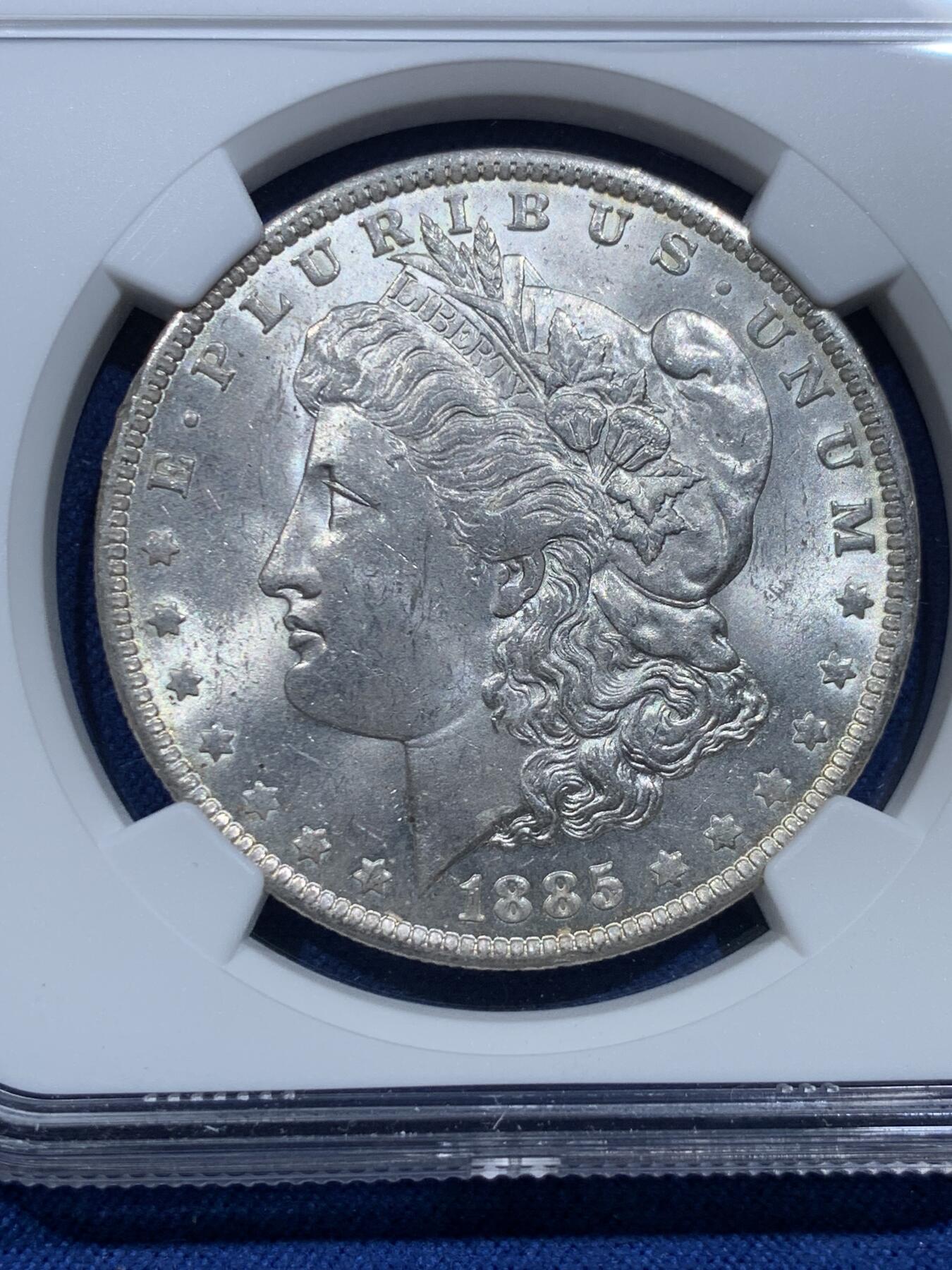 《竞宝斋》第356场 周日，周一  2场连拍 （全场包邮） NGC MS62 美国1885年O版摩根1美圆银币