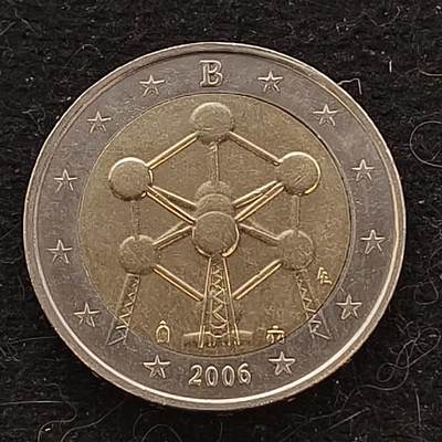 0起1加再包邮-纯粹捡漏拍-404散币银币场 - 比利时2006年2欧元布鲁塞尔原子球双色纪念币