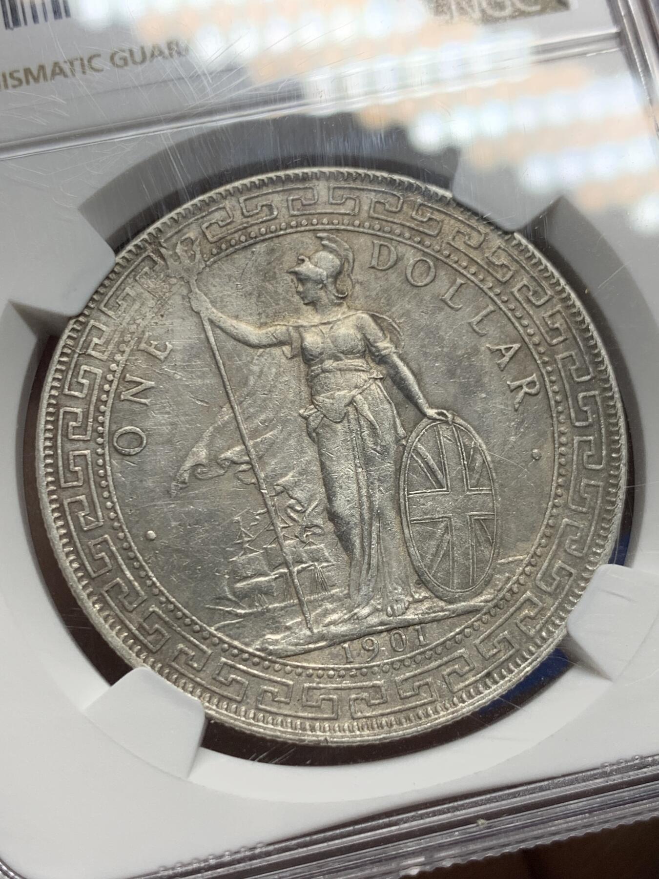 《竞宝斋》第356场 周日，周一  2场连拍 （全场包邮） NGC AUD 英国站洋1901C壹圆 稀少C版 值得收藏