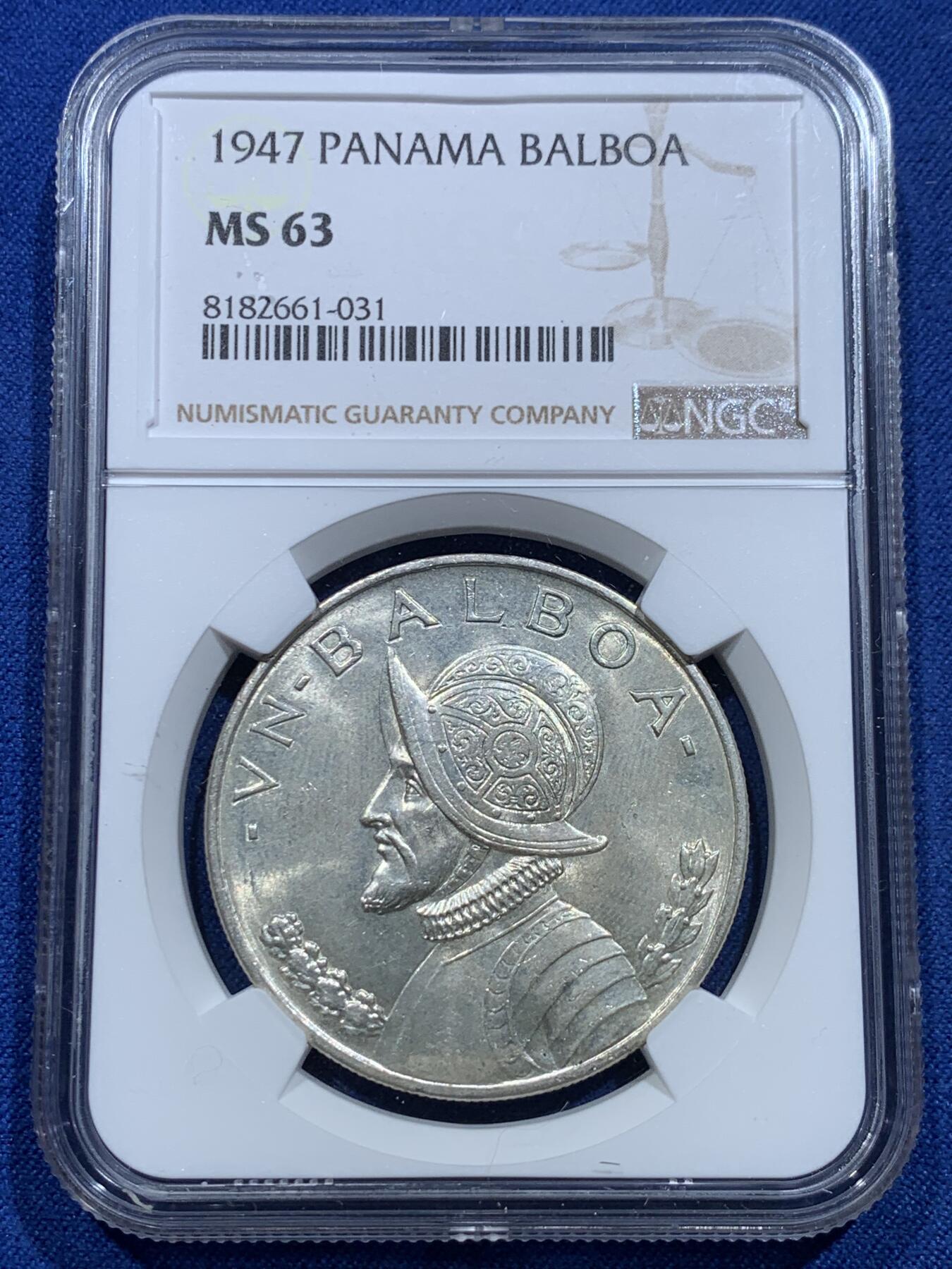 《竞宝斋》第356场 周日，周一  2场连拍 （全场包邮） NGC MS63 巴拿马1947年1巴波亚银币，女神系大主币 状态佳。
