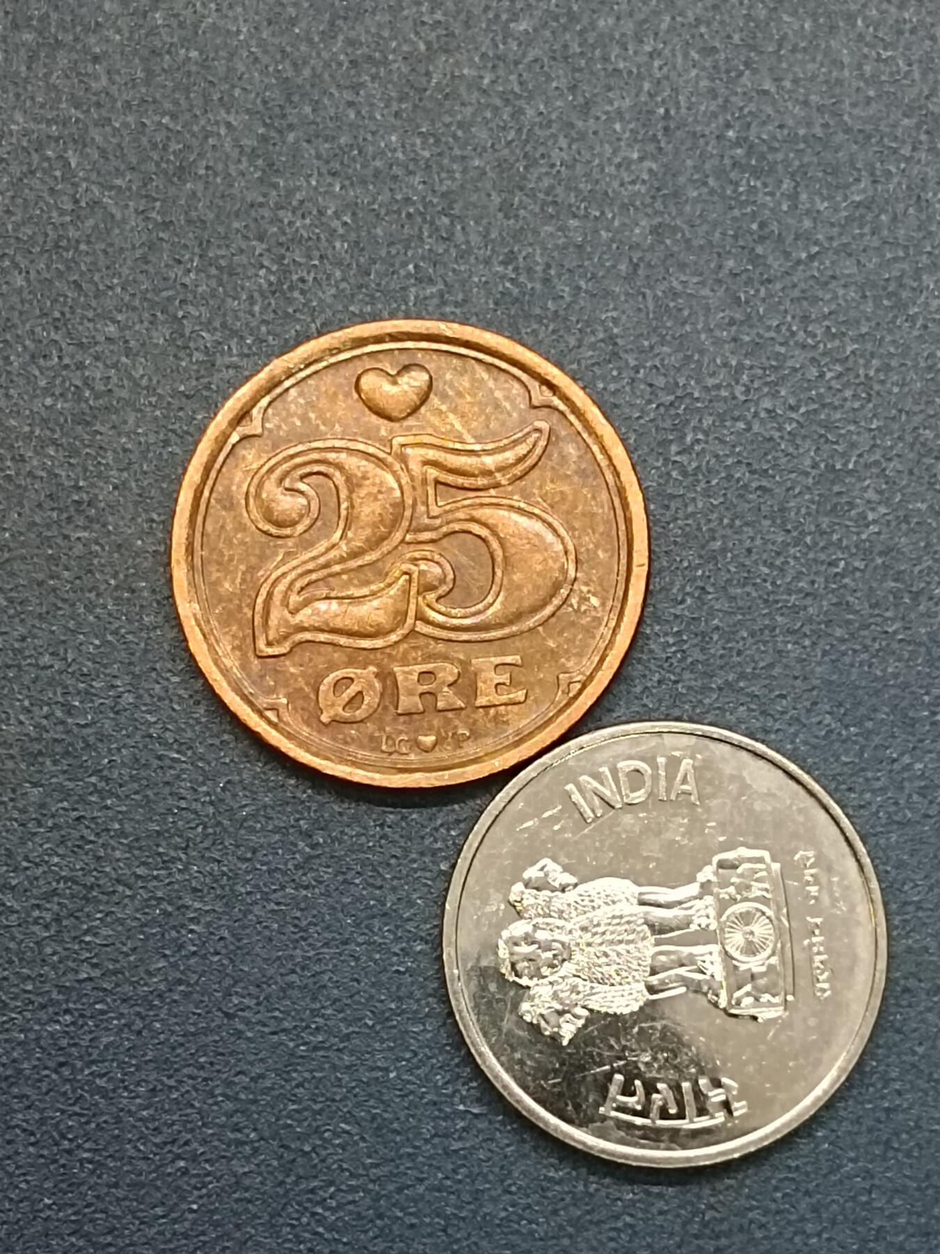 吉祥压岁钱外国硬币第58场  丹麦硬币印度硬币一组2枚