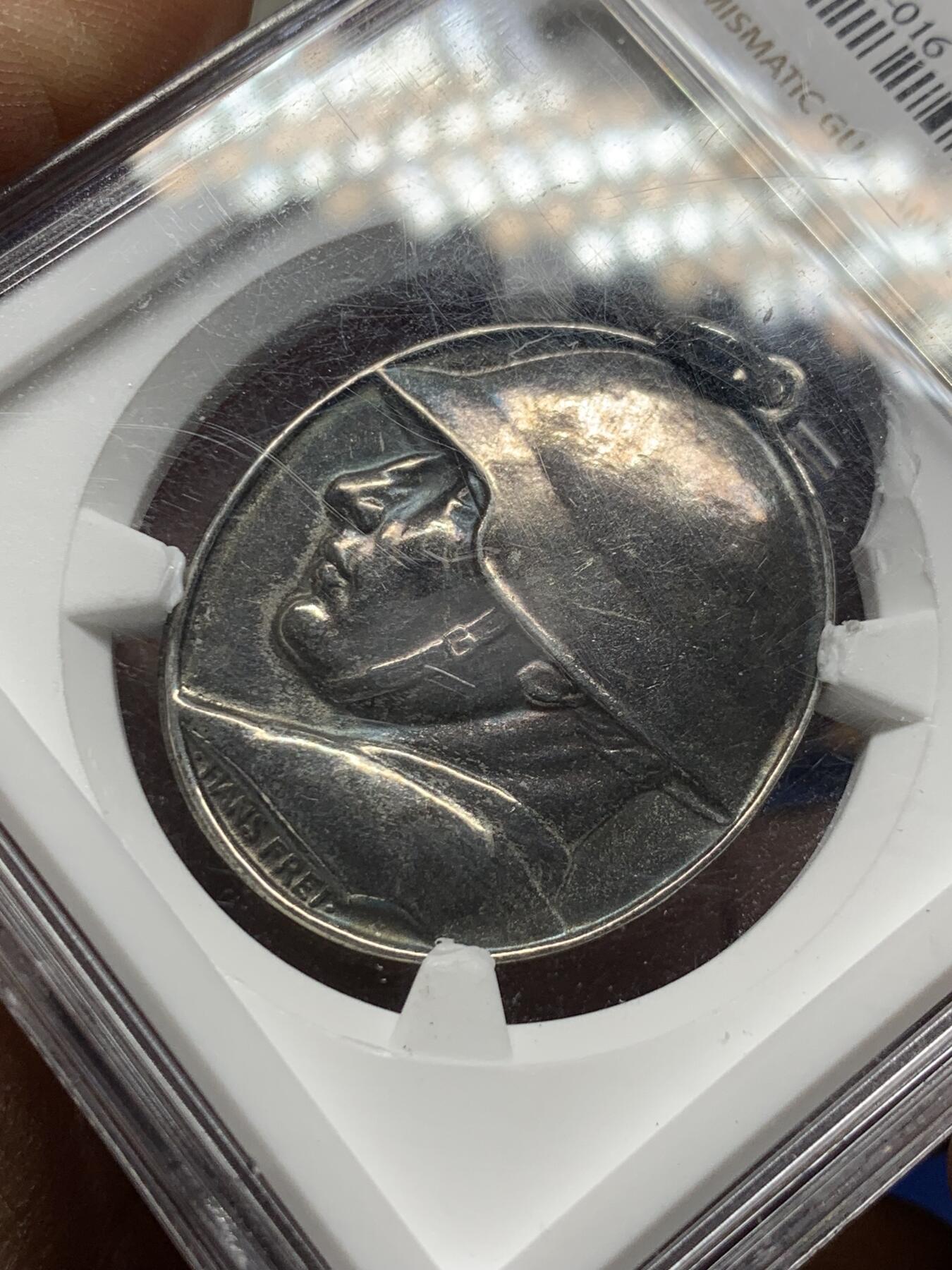 《竞宝斋》第356场 周日，周一  2场连拍 （全场包邮） NGC MS61 瑞士1918年致谢一战士兵及军属纪念银章 标签年份错标 加厚盒
