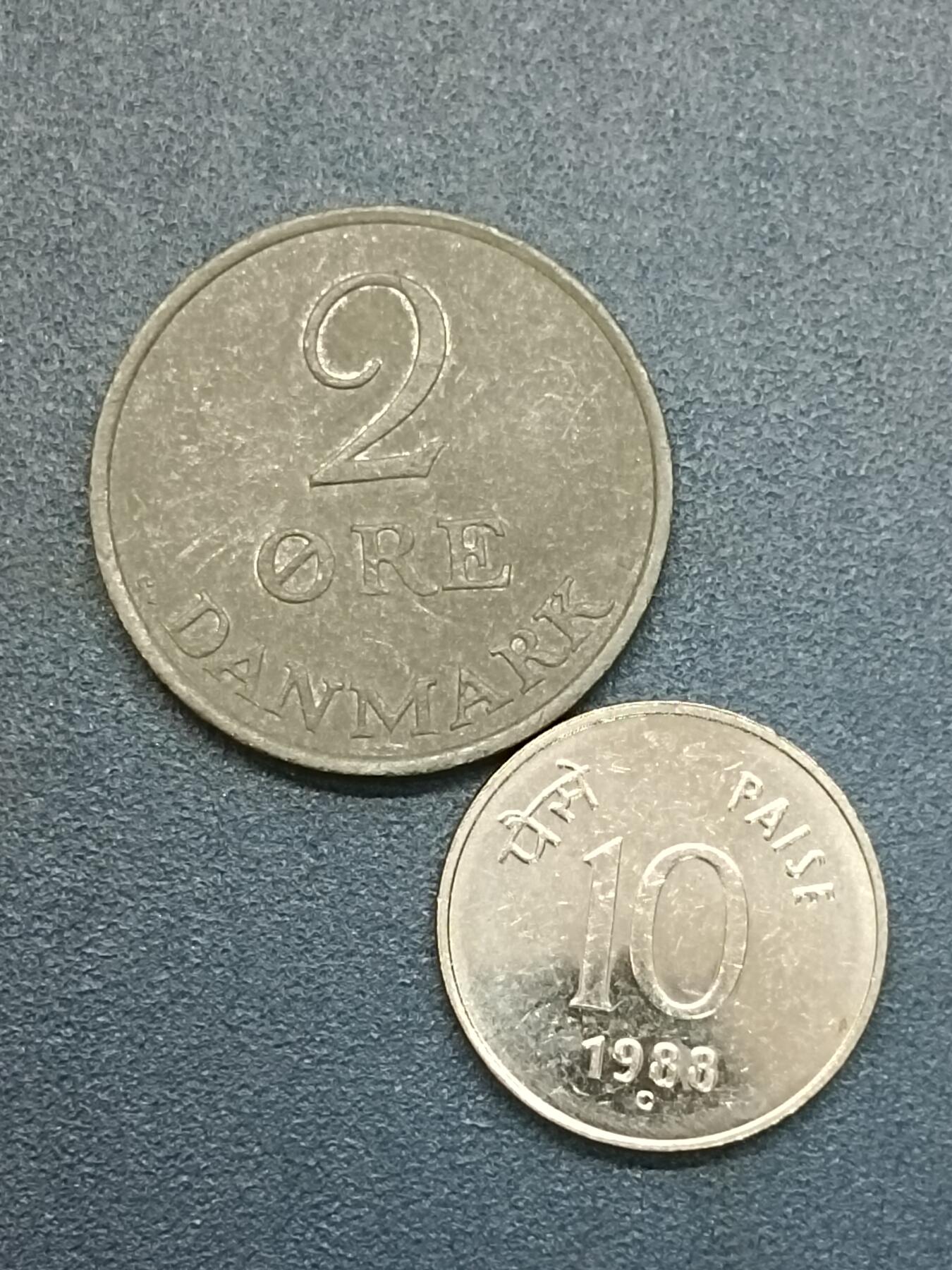 吉祥压岁钱外国硬币第58场  丹麦硬币印度硬币一组2枚
