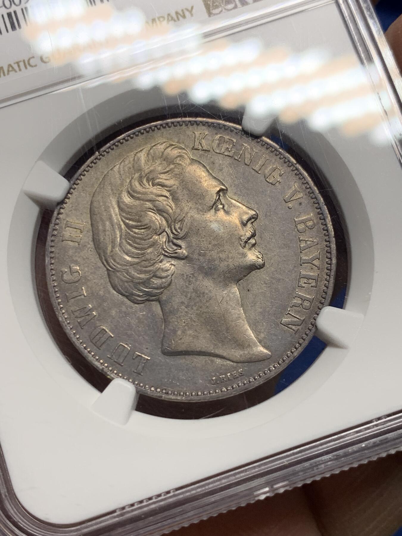 《竞宝斋》第356场 周日，周一  2场连拍 （全场包邮） NGC AU58 德国1871年巴伐利亚胜利泰勒，币面细节不错，NGC上海严评。