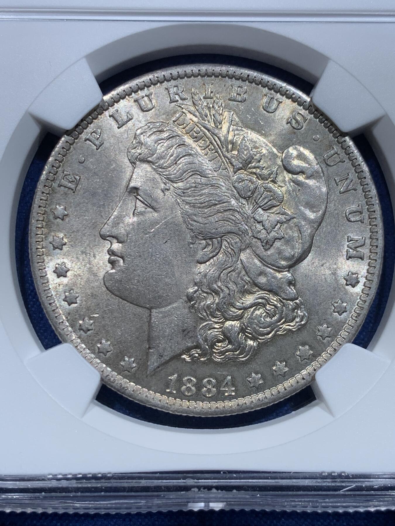 《竞宝斋》第356场 周日，周一  2场连拍 （全场包邮） NGC UNC 美国1884年摩根银币，带光未流通品相。