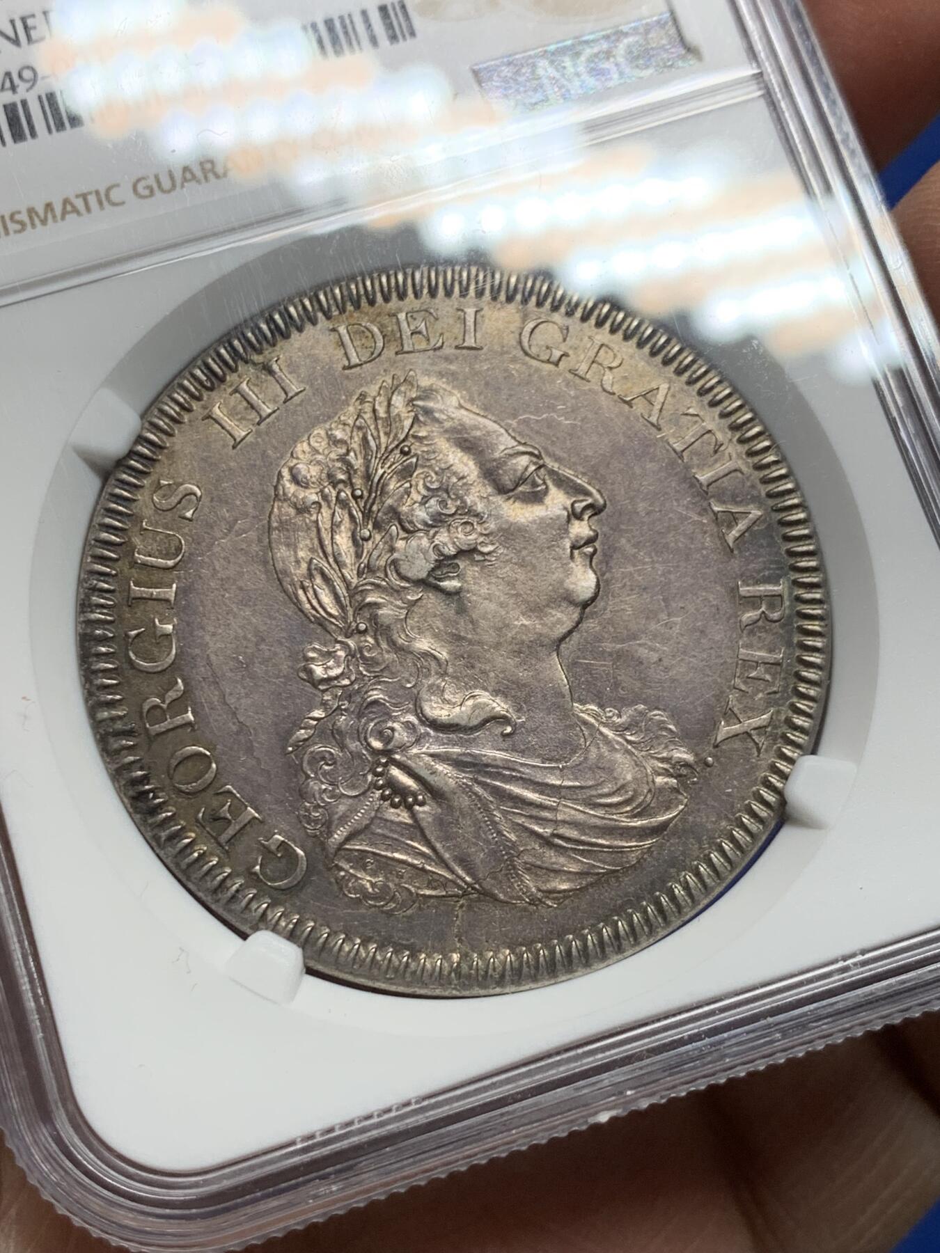 《竞宝斋》第356场 周日，周一  2场连拍 （全场包邮） NGC AUD 英国1804乔治三世爱尔兰银行6先令银质代币 非常少见的爱尔兰版本