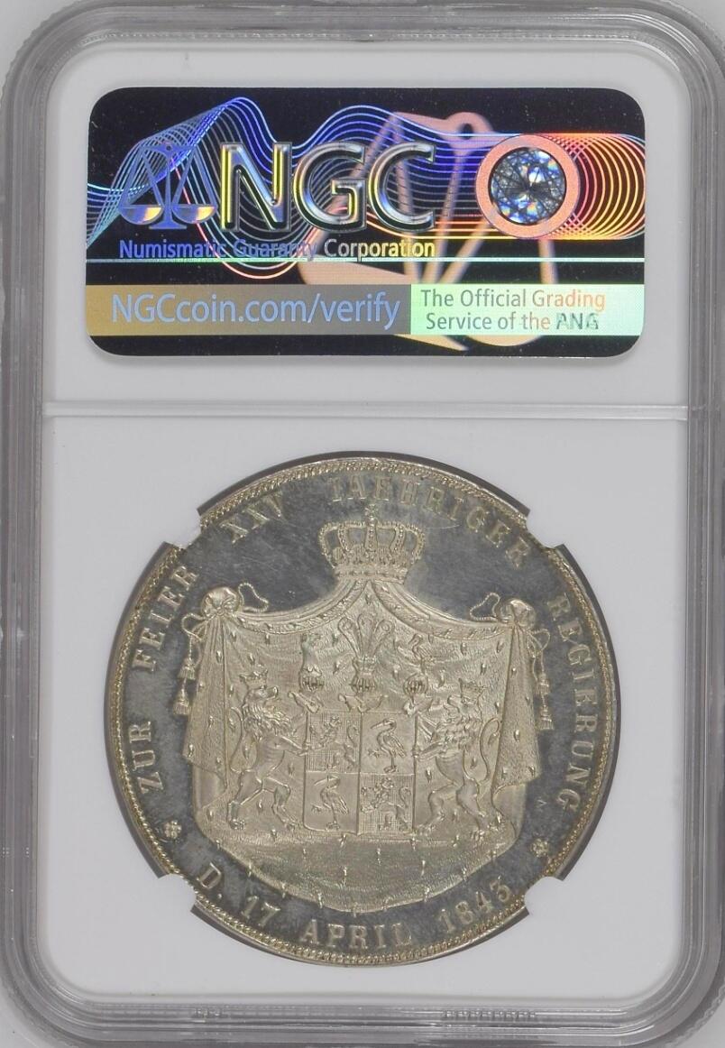 NGC-MS64* DPL 1843-A 罗伊斯-施莱茨2泰勒镜面银币