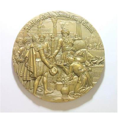 葡萄牙大航海时代航海家达伽马与印度国王香料贸易 高浮雕精制巨型大铜章90MM 303克  发行量700枚 - 葡萄牙大航海时代航海家达伽马与印度国王香料贸易 高浮雕精制巨型大铜章90MM 303克  发行量700枚