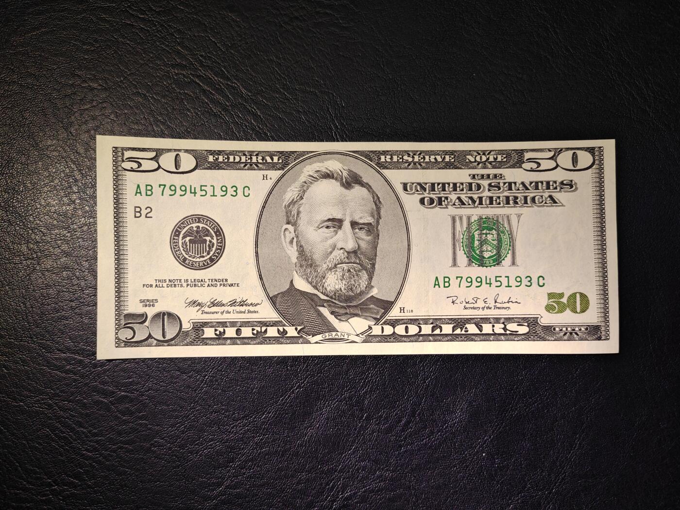 美国纸币1996年黑白大头版50美元全新UNC - 岁寒三友（欧美钱币直售店） - 岁寒三友（欧美钱币直售店） - 麦稀奇