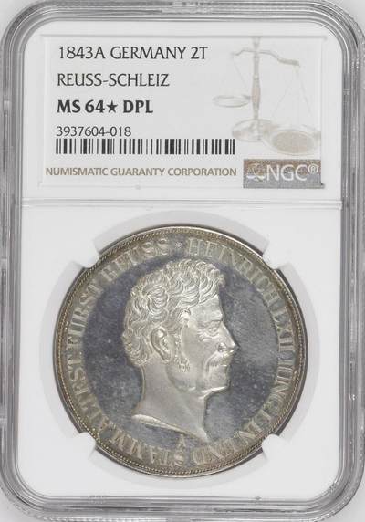 NGC-MS64* DPL 1843-A 罗伊斯-施莱茨2泰勒镜面银币 - NGC-MS64* DPL 1843-A 罗伊斯-施莱茨2泰勒镜面银币