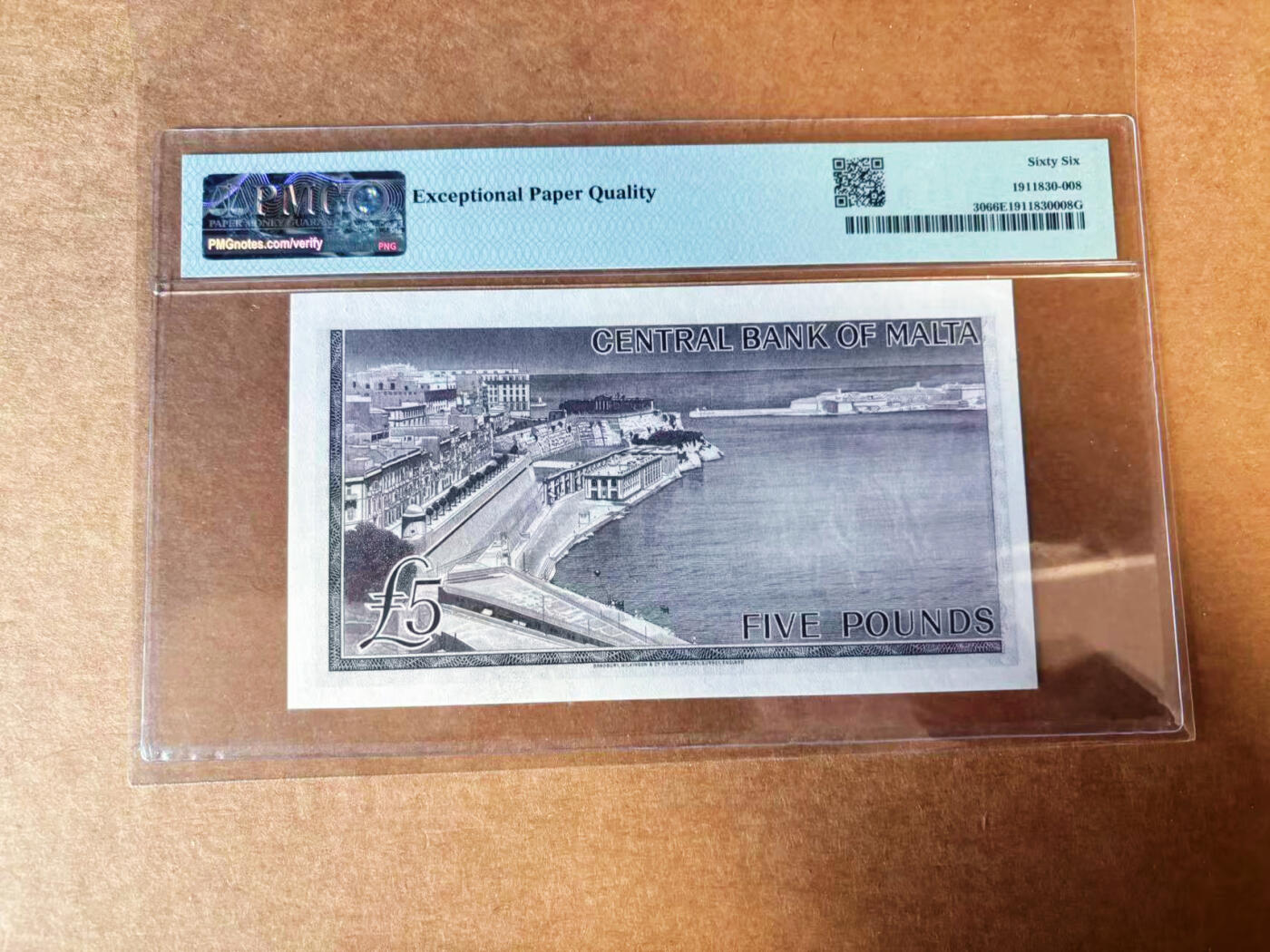 【Blue Auction】✨世界纸币精拍第624期【精】 【无47】马耳他 1967年5镑 BWC出品 戎装女王 PMG66EPQ 背面港口大场景