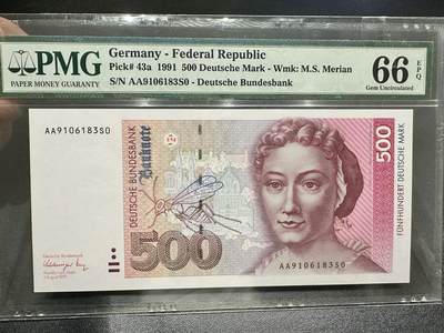 《外钞收藏家》第四百九十三期 - 1991年德国500马克 PMG66 AA冠 无47