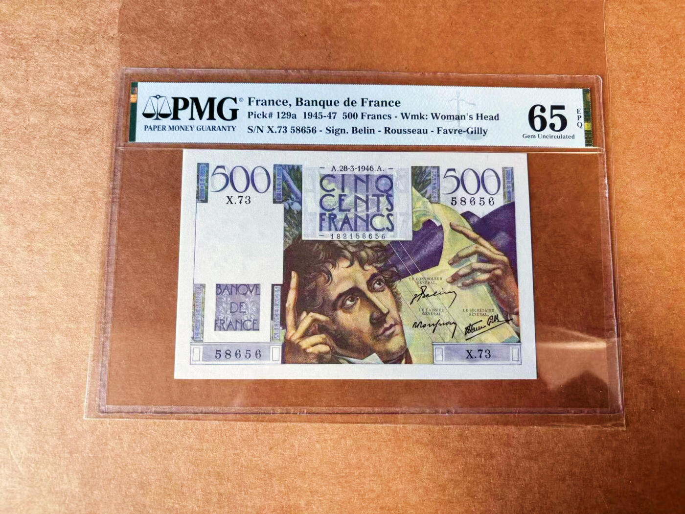 【Blue Auction】✨世界纸币精拍第624期【精】 【无47】法国 1946年500法郎 夏多布里昂 PMG65EPQ 绝品 设计精美