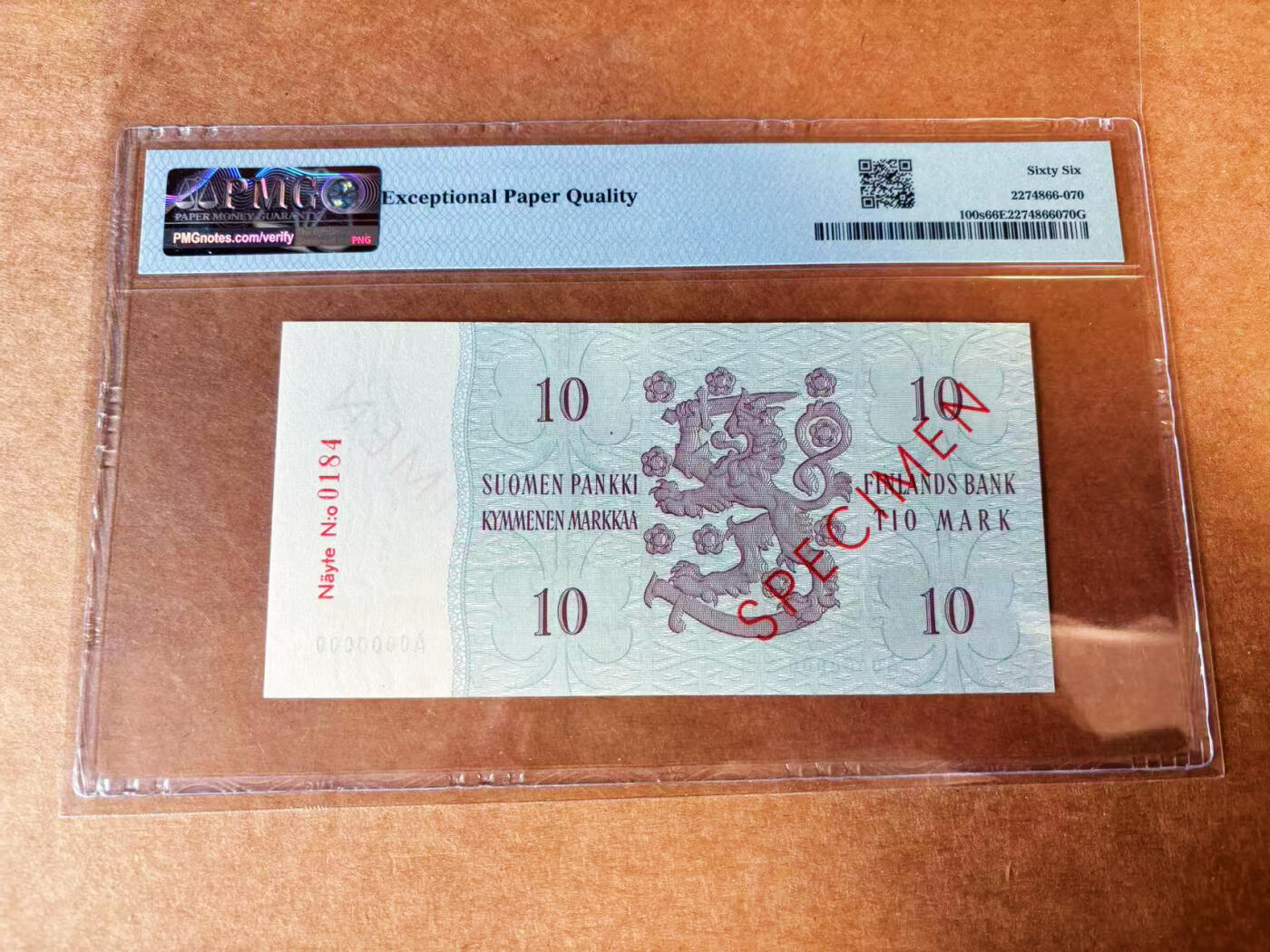 【Blue Auction】✨世界纸币精拍第624期【精】 【样钞】芬兰 1963年10马克 PMG66EPQ 