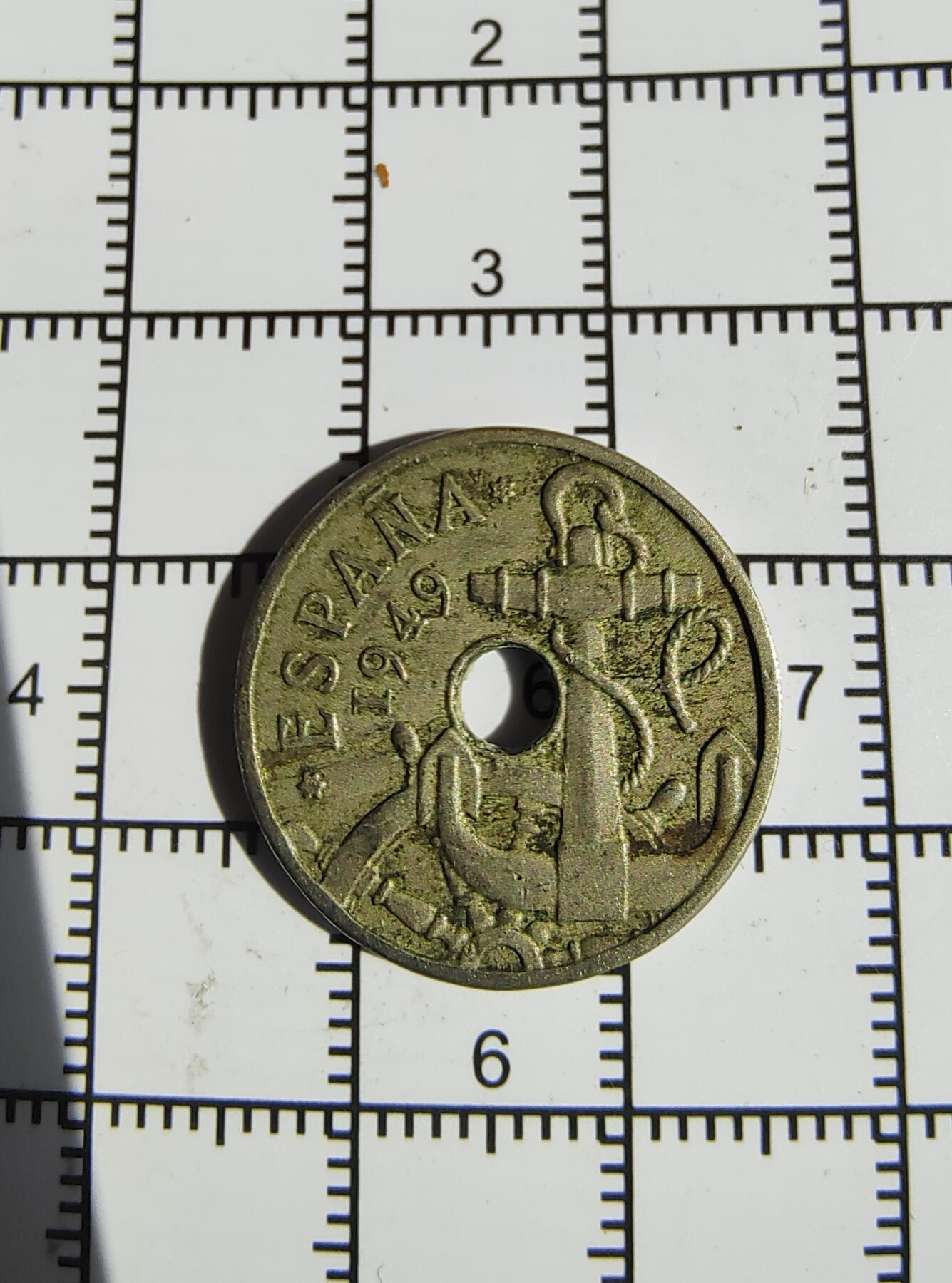 牛蛙牛蛙：银币、外币、化石标本 稀有西班牙1949年50分圆孔