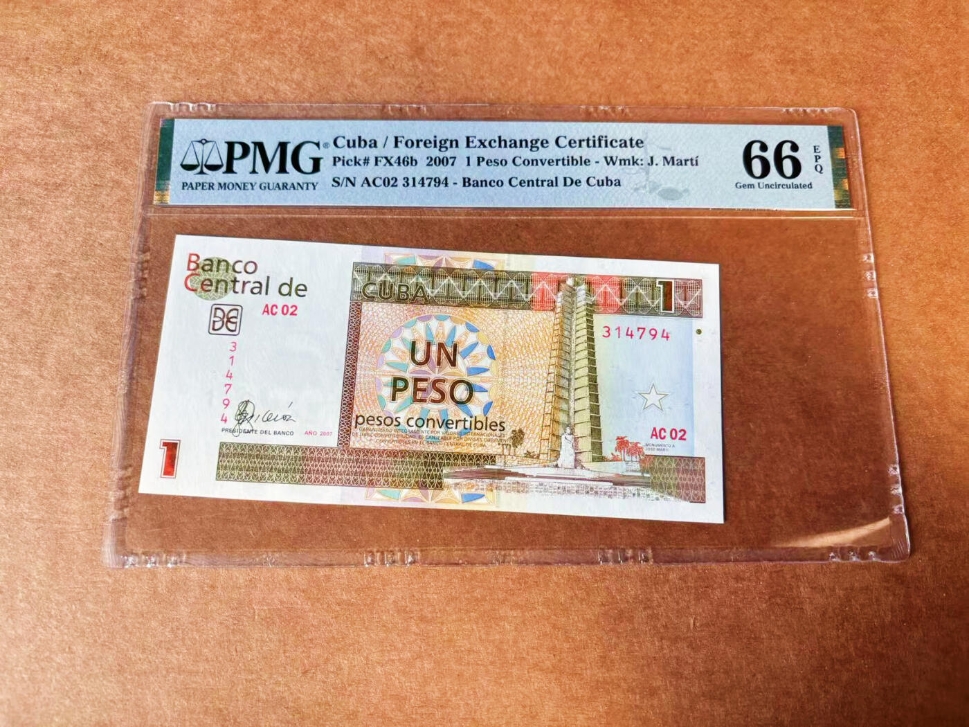 【Blue Auction】✨世界纸币精拍第624期【精】 古巴 2007年1比索 PMG66EPQ 