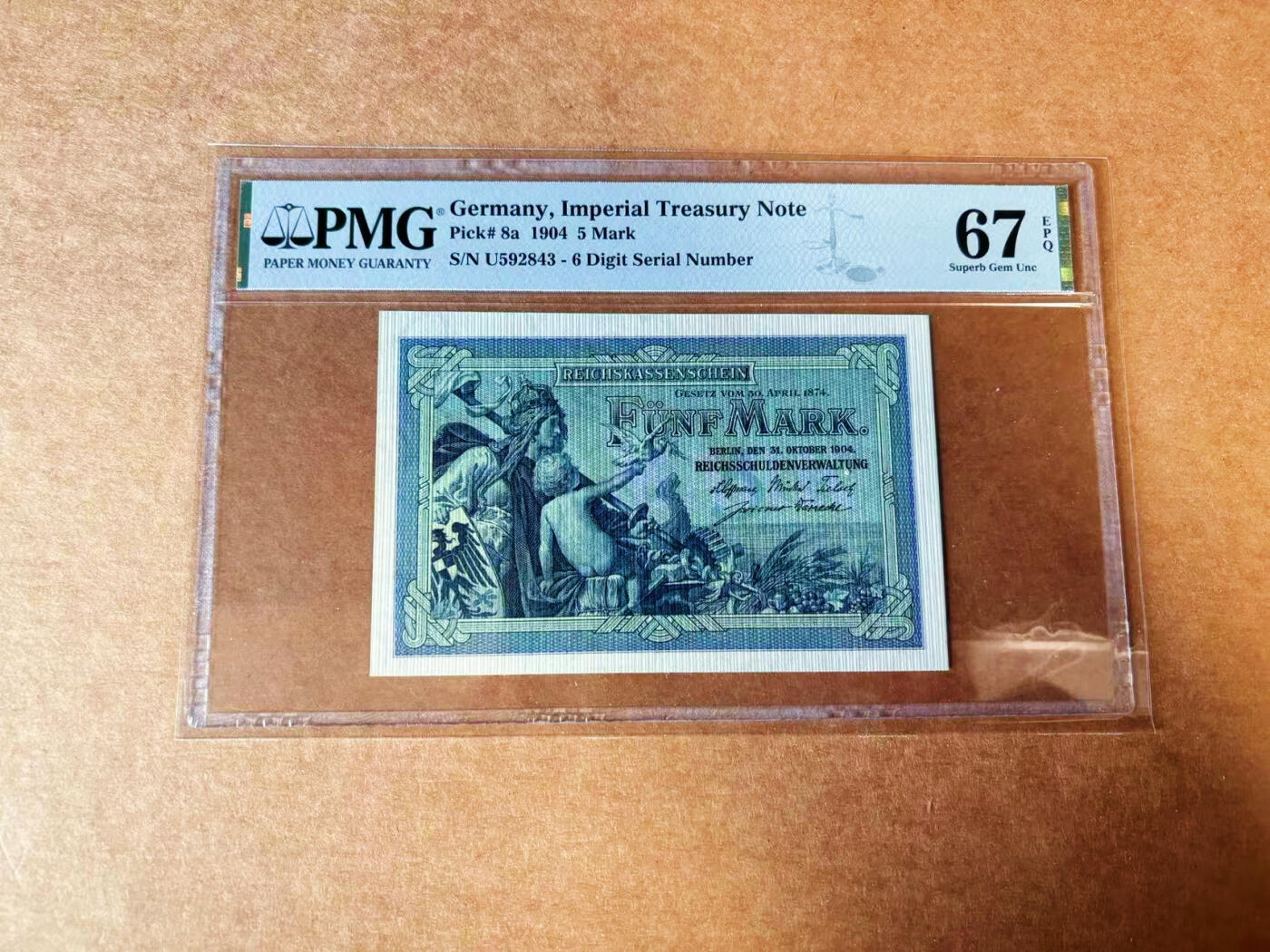 【Blue Auction】✨世界纸币精拍第624期【精】 【a版】德国 1904年5马克 PMG67EPQ 高分
