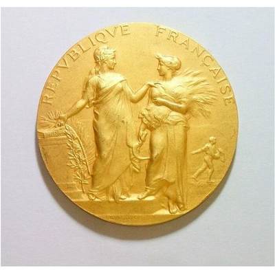 法国1900年前后 谷物女神站像高浮雕精制镀金大银章 42MM - 法国1900年前后 谷物女神站像高浮雕精制镀金大银章 42MM