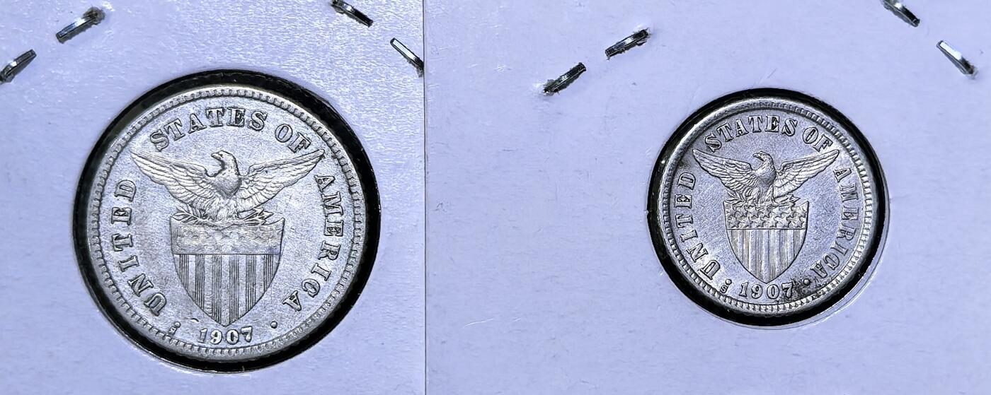 北京马甸外国币专卖第135期，外国币专场，陆续上拍，欢迎关注 1907年美属菲律宾20分，10分银币一对