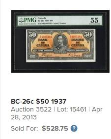 【Blue Auction】✨世界纸币精拍第624期【精】 加拿大 1937年50元 英王乔六 雕刻精美 橘色调很吸引眼球 PMG55EPQ 原票好品 老壳 凑套必备