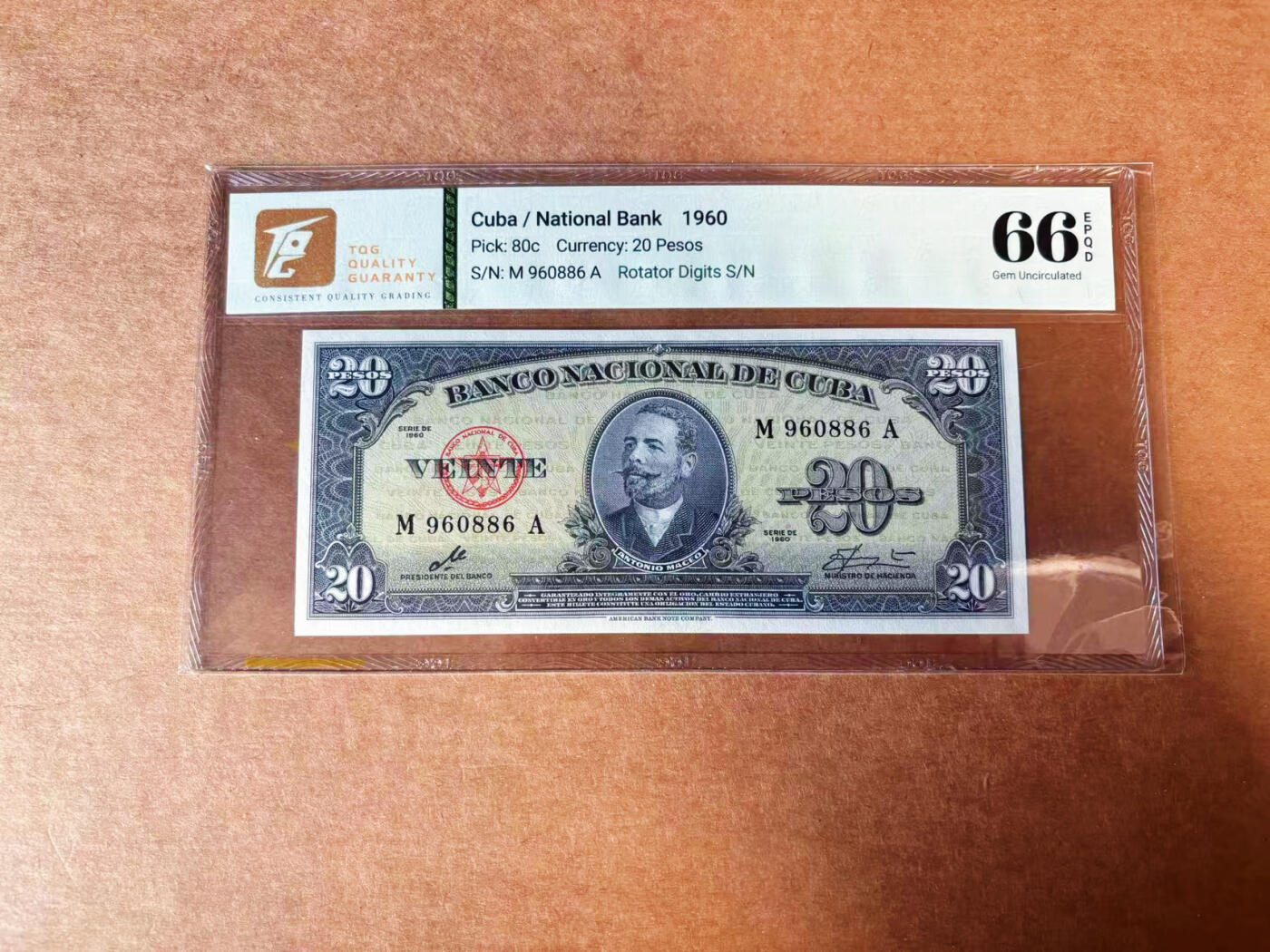 【Blue Auction】✨世界纸币精拍第624期【精】 【倒置号】古巴 1960年20比索 TQG66EPQ 
