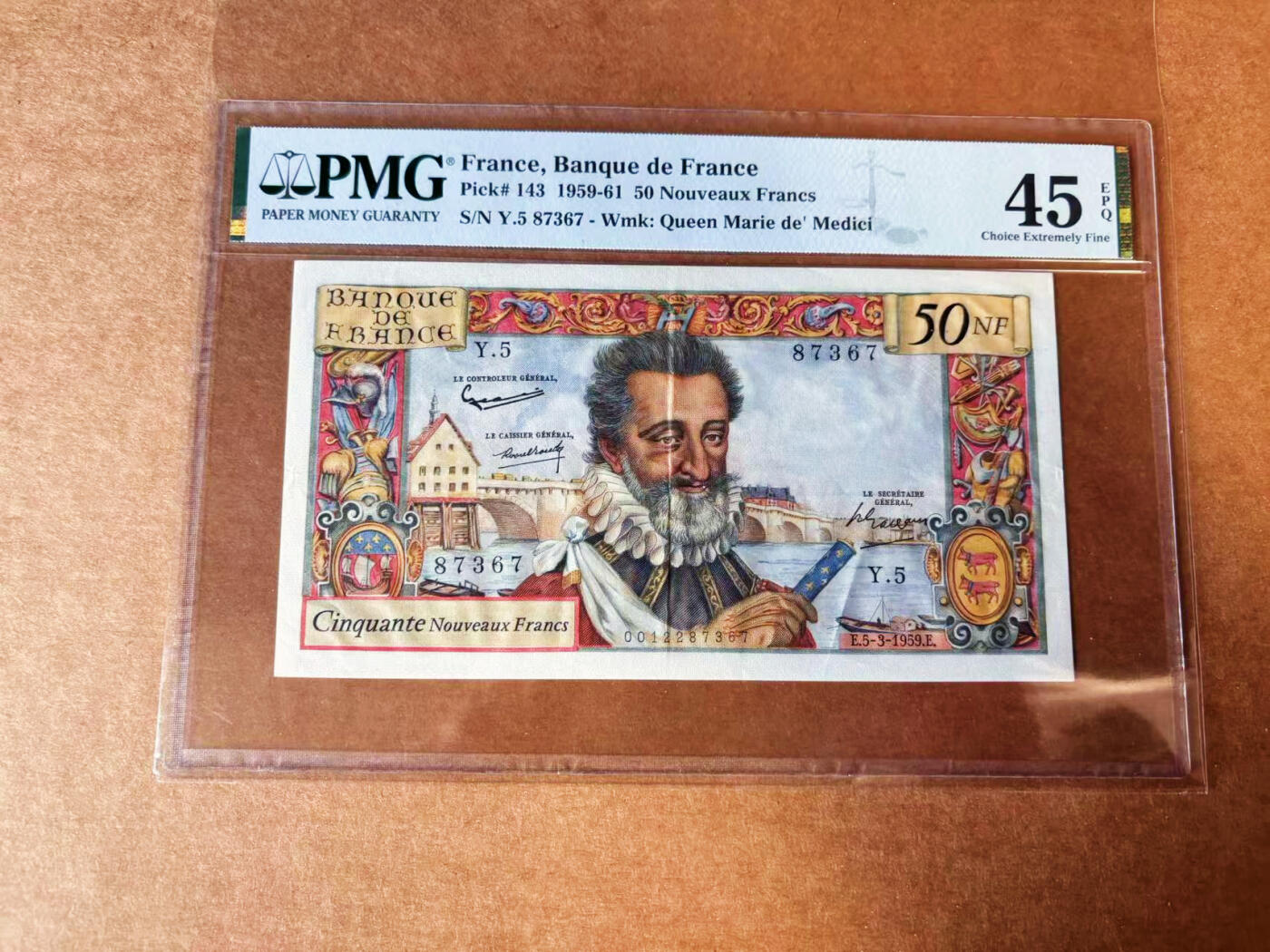 【Blue Auction】✨世界纸币精拍第624期【精】 法国 1959年50新法郎 亨利四世 PMG45EPQ 原票