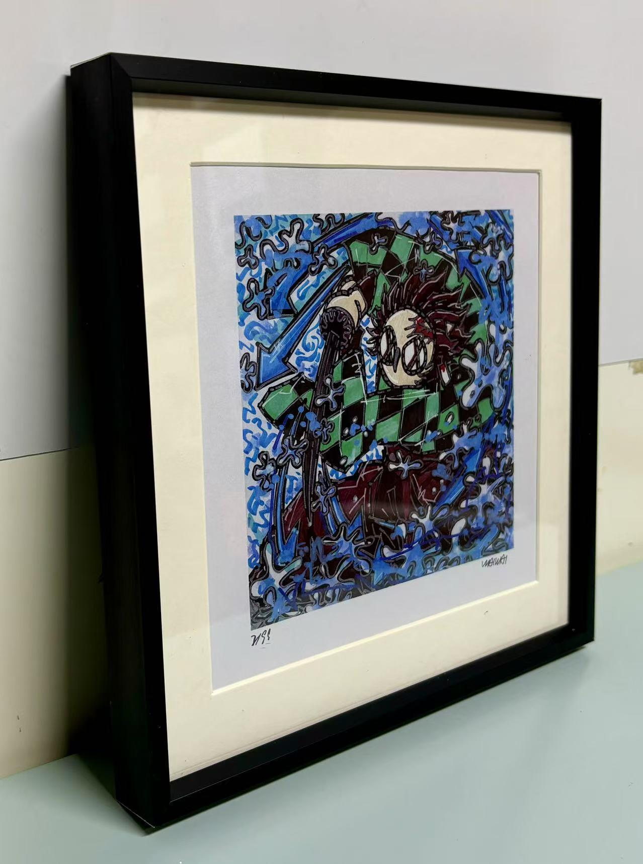零元拍：歪歪亲笔签名 OWSON 系列作品装饰画《鬼灭之刃炭治郎》，已做装裱 合金相框尺寸25/25CM。因展品出展，镜框或亚克力可能有轻微划痕，介意勿拍