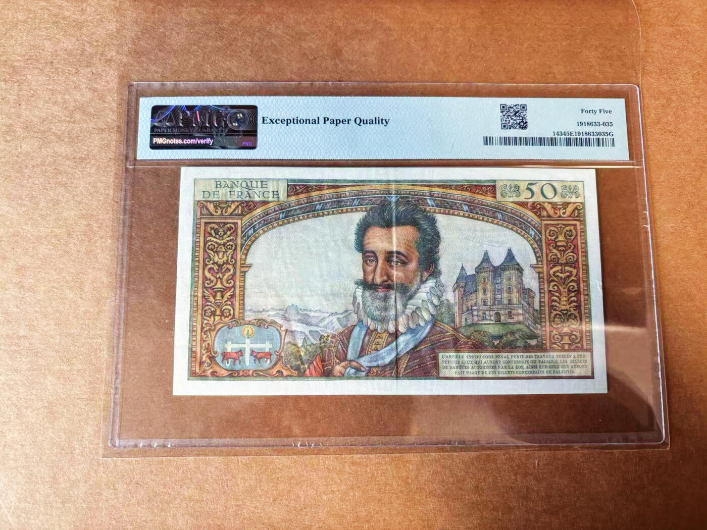 【Blue Auction】✨世界纸币精拍第624期【精】 法国 1959年50新法郎 亨利四世 PMG45EPQ 原票