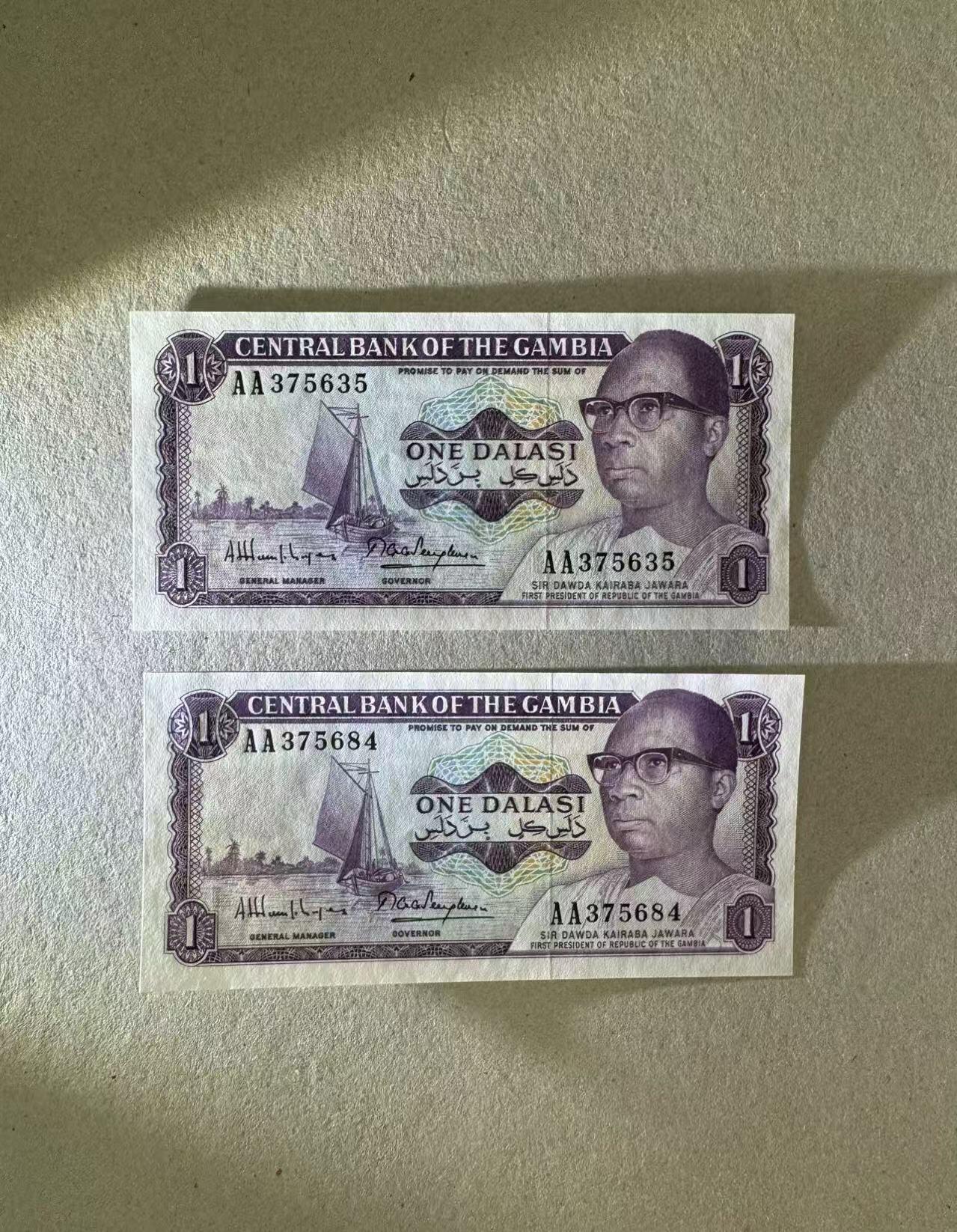 【Blue Auction】✨世界纸币精拍第624期【精】 【一组2张AA冠】冈比亚 1达拉西 全新UNC