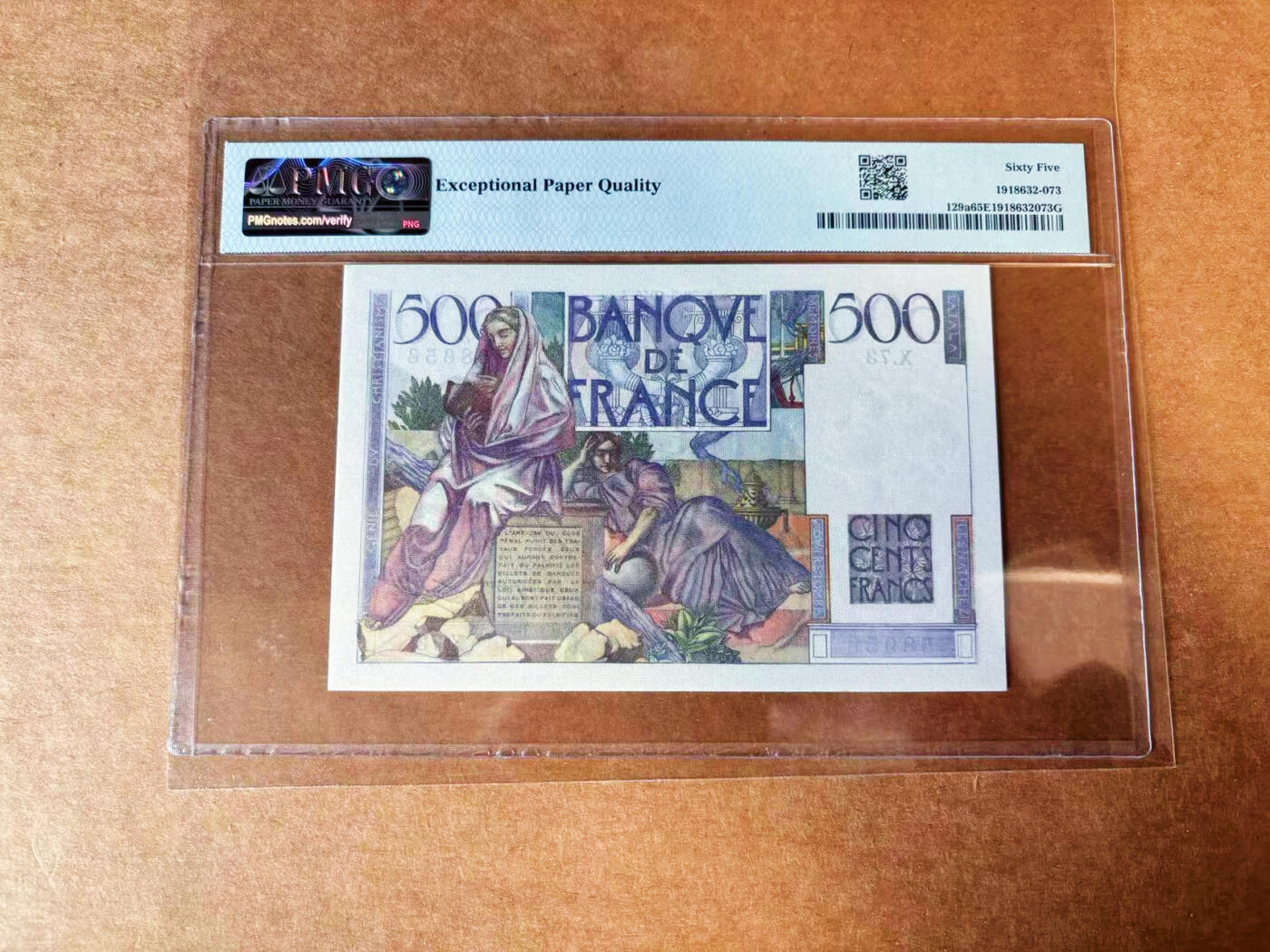 【Blue Auction】✨世界纸币精拍第624期【精】 【无47】法国 1946年500法郎 夏多布里昂 PMG65EPQ 绝品 设计精美