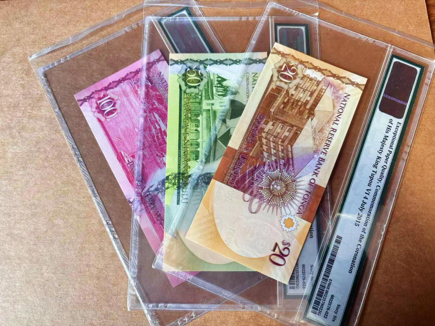 【Blue Auction】✨世界纸币精拍第624期【精】 【一组6张 A冠全同号无47】汤加 2015年2-100潘加 PMG68EPQ-64EPQ 老壳 设计精美