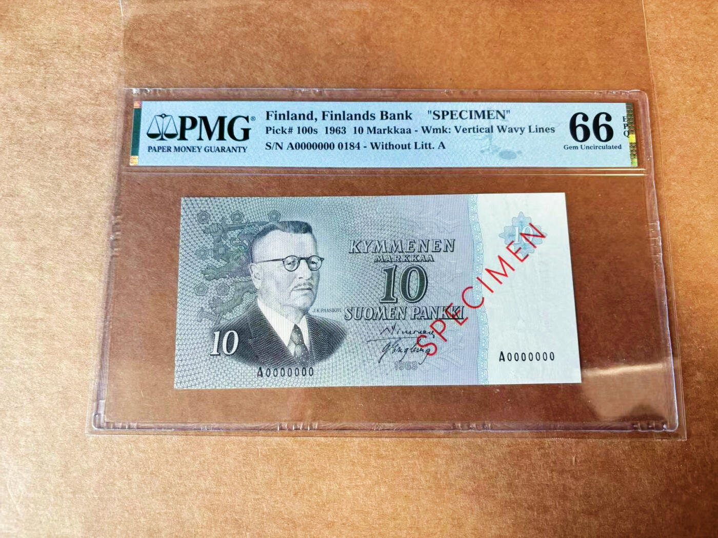 【Blue Auction】✨世界纸币精拍第624期【精】 【样钞】芬兰 1963年10马克 PMG66EPQ 