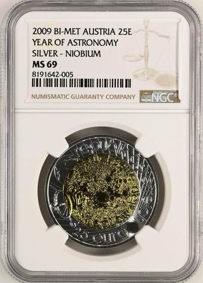 S&S Numismatic世界钱币-拍卖 第114期  - 奥地利2009年 国际天文年 25欧元银+铌双色纪念币 盒证齐全 NGC MS69