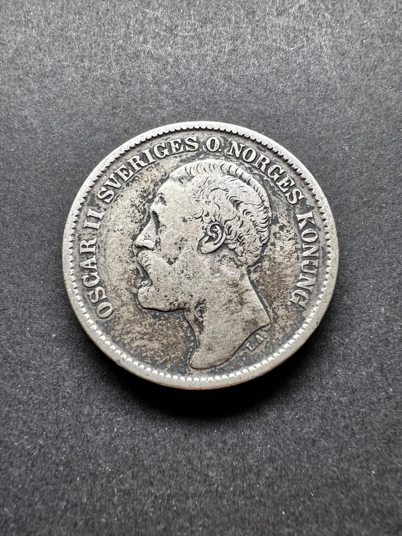 聚福钱庄★世界钱币第二期 全场包邮 欢迎参拍 瑞典1876年2克朗银币老包浆 奥斯卡二世 瑞典挪威联合王国时期