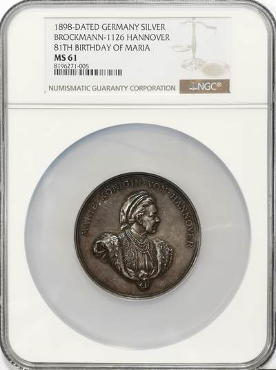 博洋堂“芳菲春韵”3月精品大拍专场暨第166期（全场包邮） - NGC MS61 德国1898年汉诺威女王玛丽81周岁诞辰纪念银章，直径58mm，品相上佳，目前仅见MS