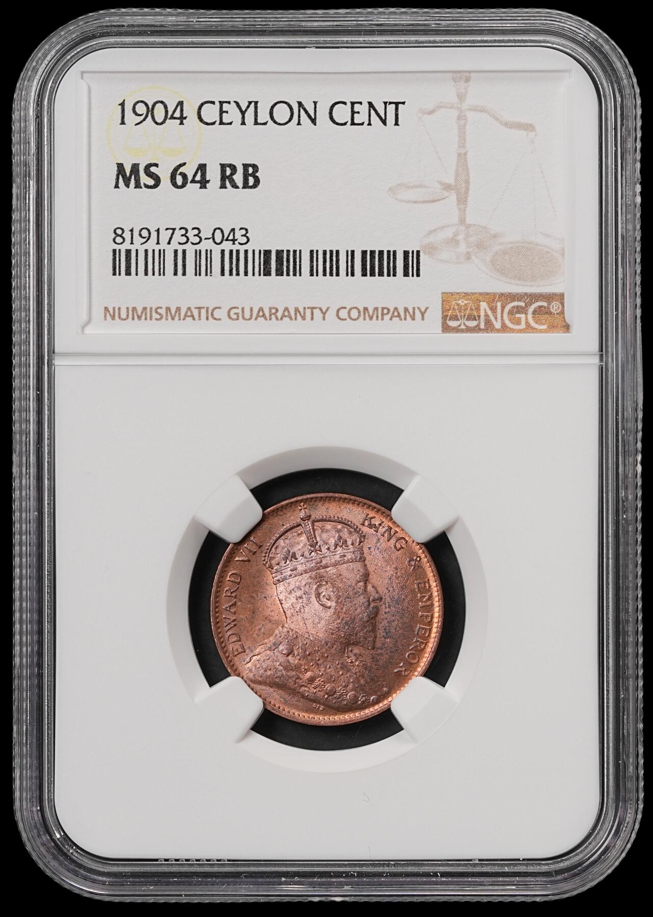 修遠堂世界钱币第五十九期 NGC MS64RB 1890年英属锡兰1分铜币