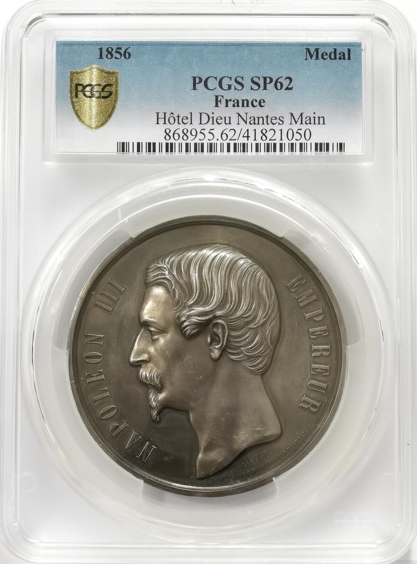 博洋堂“不负春光”二月精品专场暨第112期（全场包邮） PCGS SP62 唯一冠军！1856年拿三医院改革高浮雕原铸大银章！快2百年前的68mm156克的大银章，2021年10月外拍裸币1280美金买来的！入盒至今还是唯一记录！