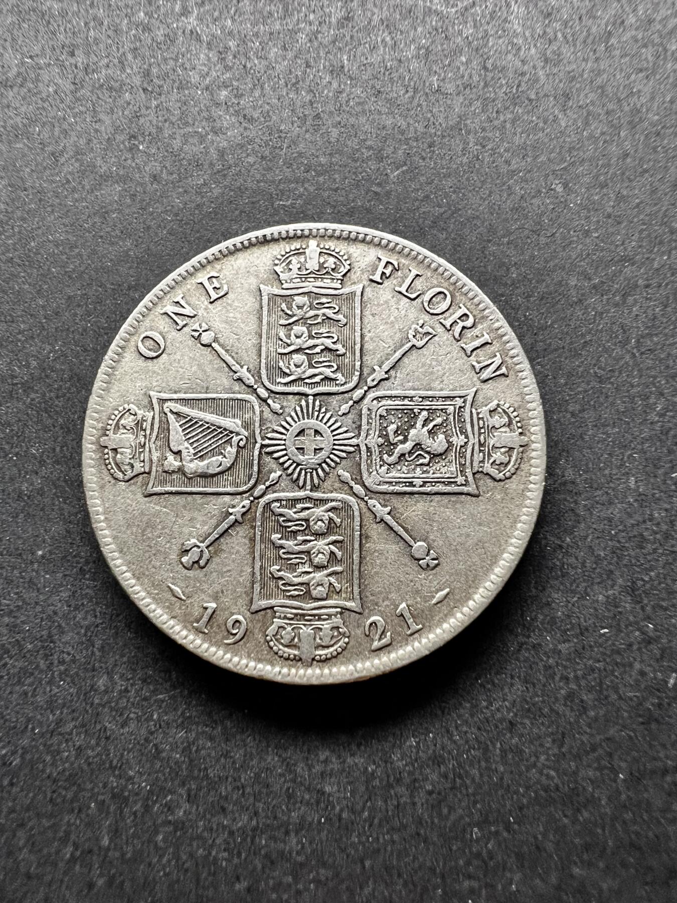 聚福钱庄★世界钱币第二期 全场包邮 欢迎参拍 英国1921年乔治五世1弗洛林银币（2先令）