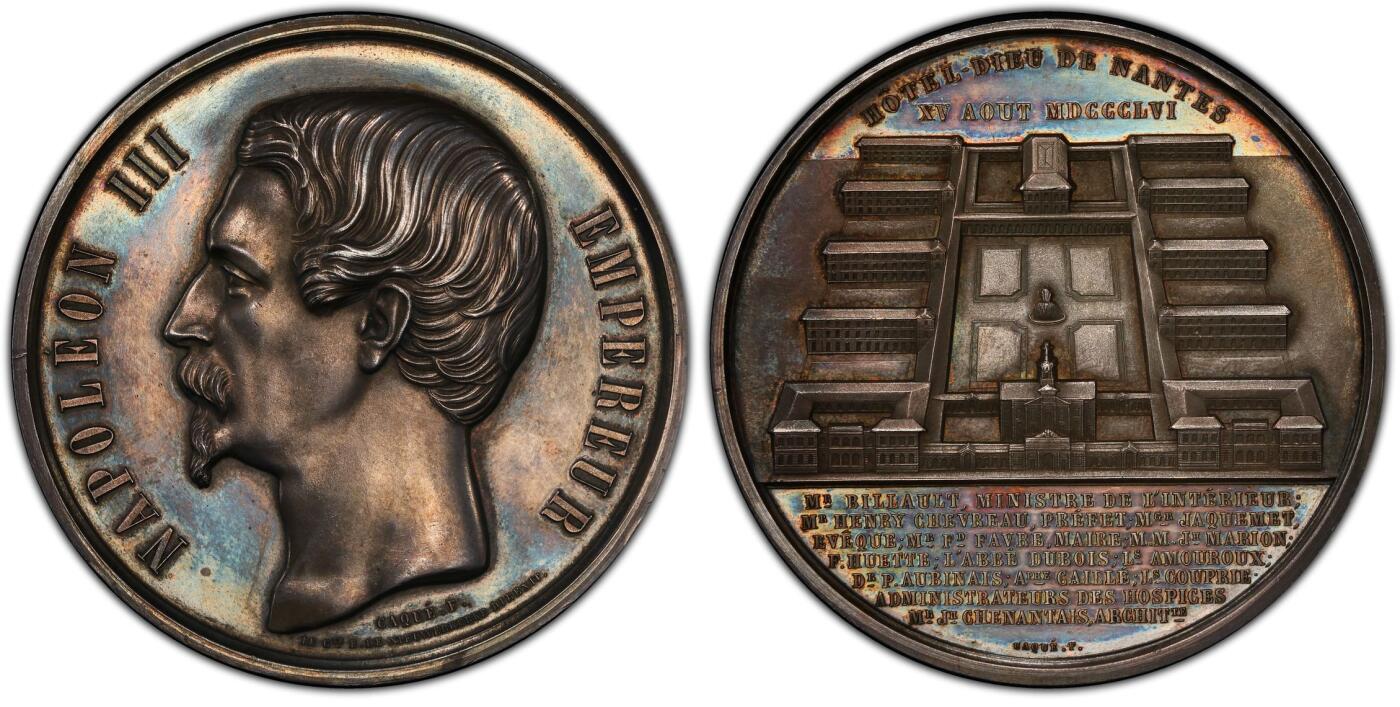 博洋堂“不负春光”二月精品专场暨第112期（全场包邮） PCGS SP62 唯一冠军！1856年拿三医院改革高浮雕原铸大银章！快2百年前的68mm156克的大银章，2021年10月外拍裸币1280美金买来的！入盒至今还是唯一记录！