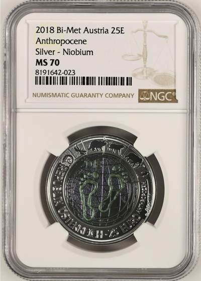 S&S Numismatic世界钱币-拍卖 第114期  - 获奖币*奥地利2018年 人类世 25欧元银+铌双色纪念币盒证齐全 NGC MS70冠军分